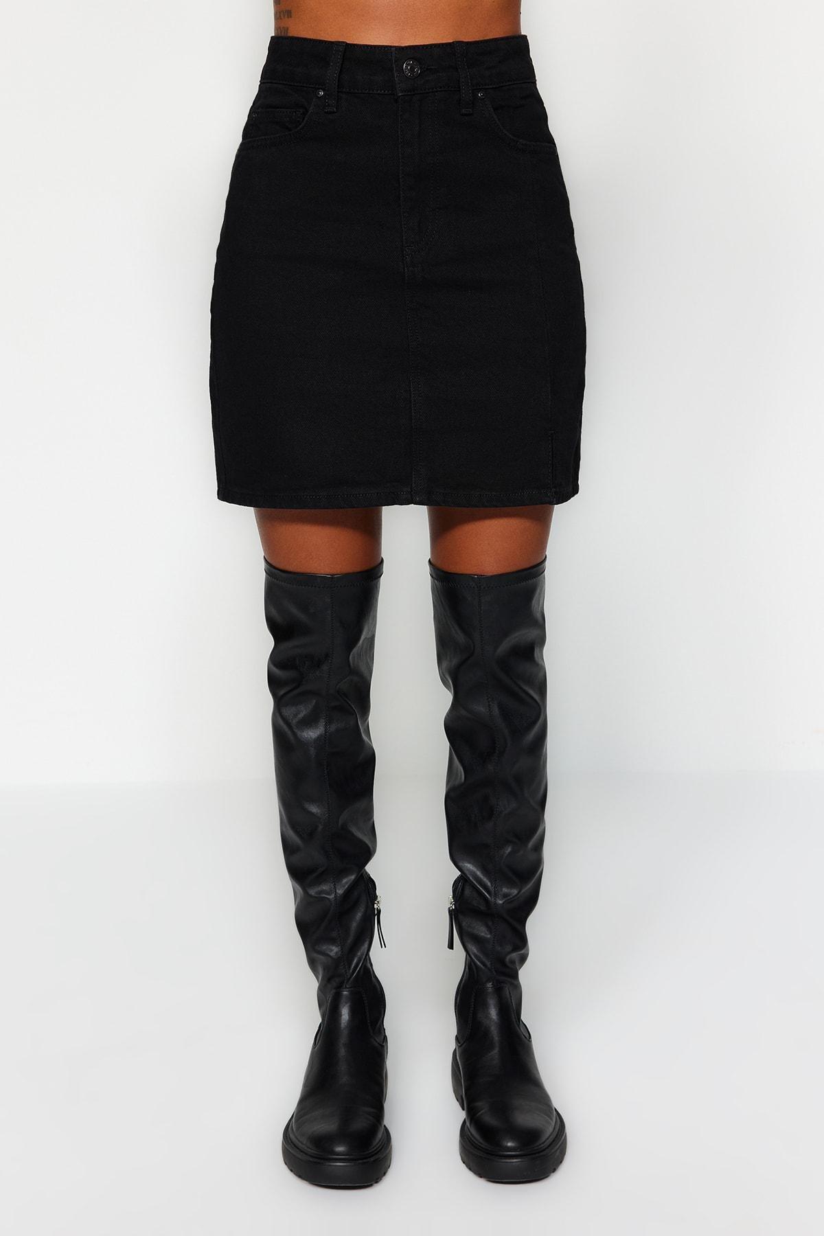 Black Denim Mini Skirt, , large image number 3