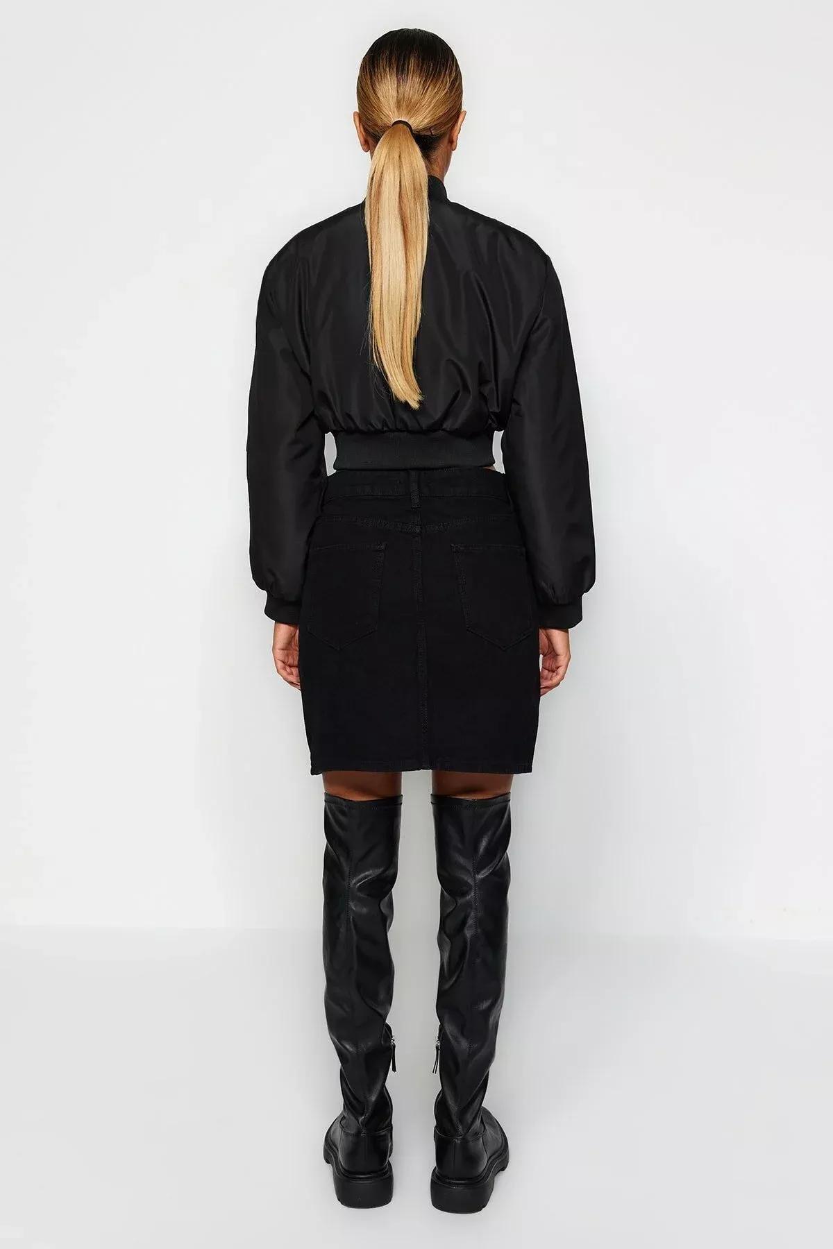 Black Denim Mini Skirt, Black, large image number 5