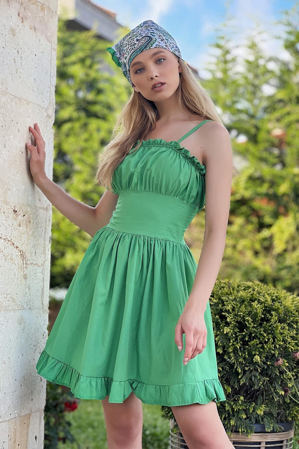 Green Ruffle Hem Dress, , large image number 0