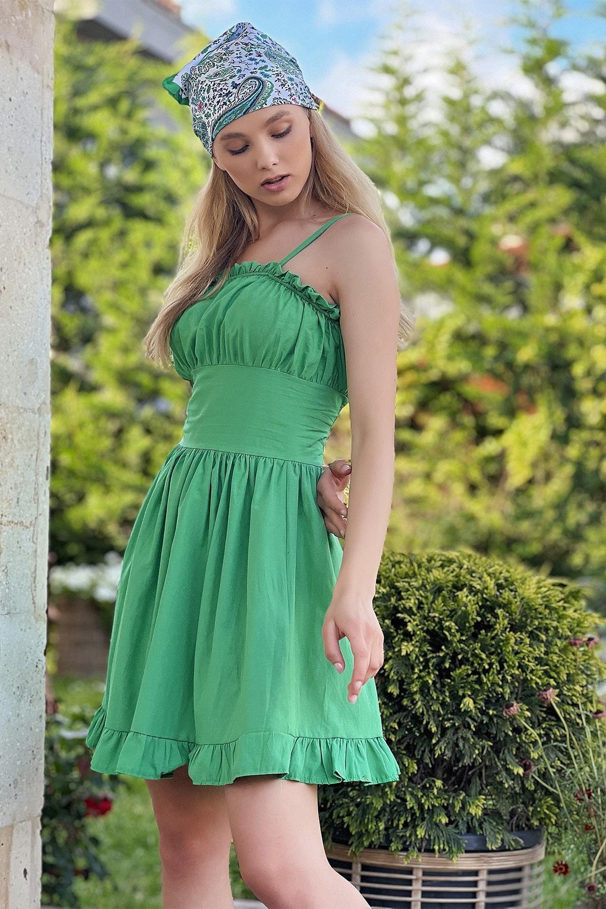 Alacati - Green Ruffle Hem Dress