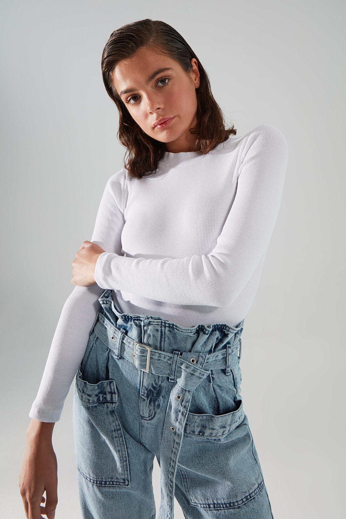 White Fitted Bodysuit, , large image number 1