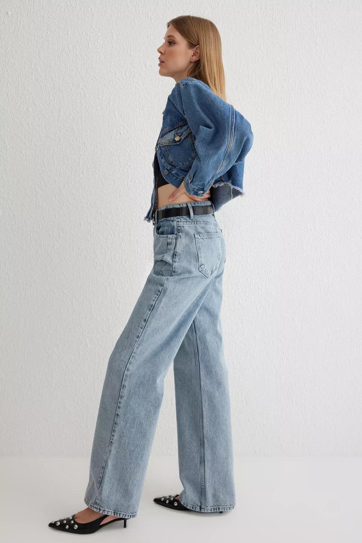 Blue Dart Detail Straight Jeans, , large image number 1