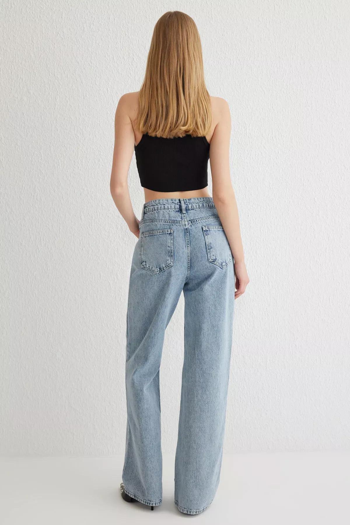 Blue Dart Detail Straight Jeans, , large image number 4