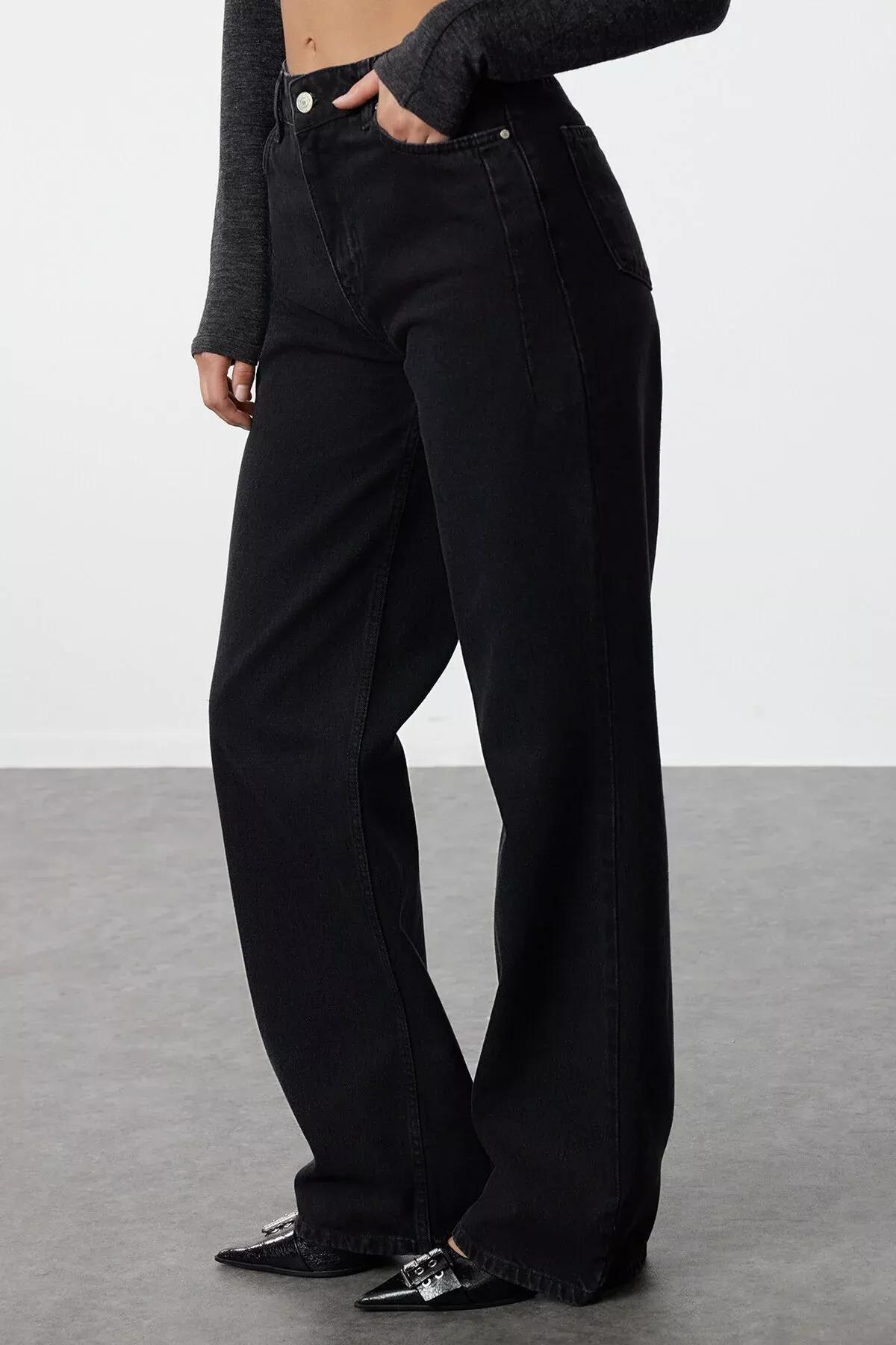 Black Wide Leg Jeans, Black, large image number 3