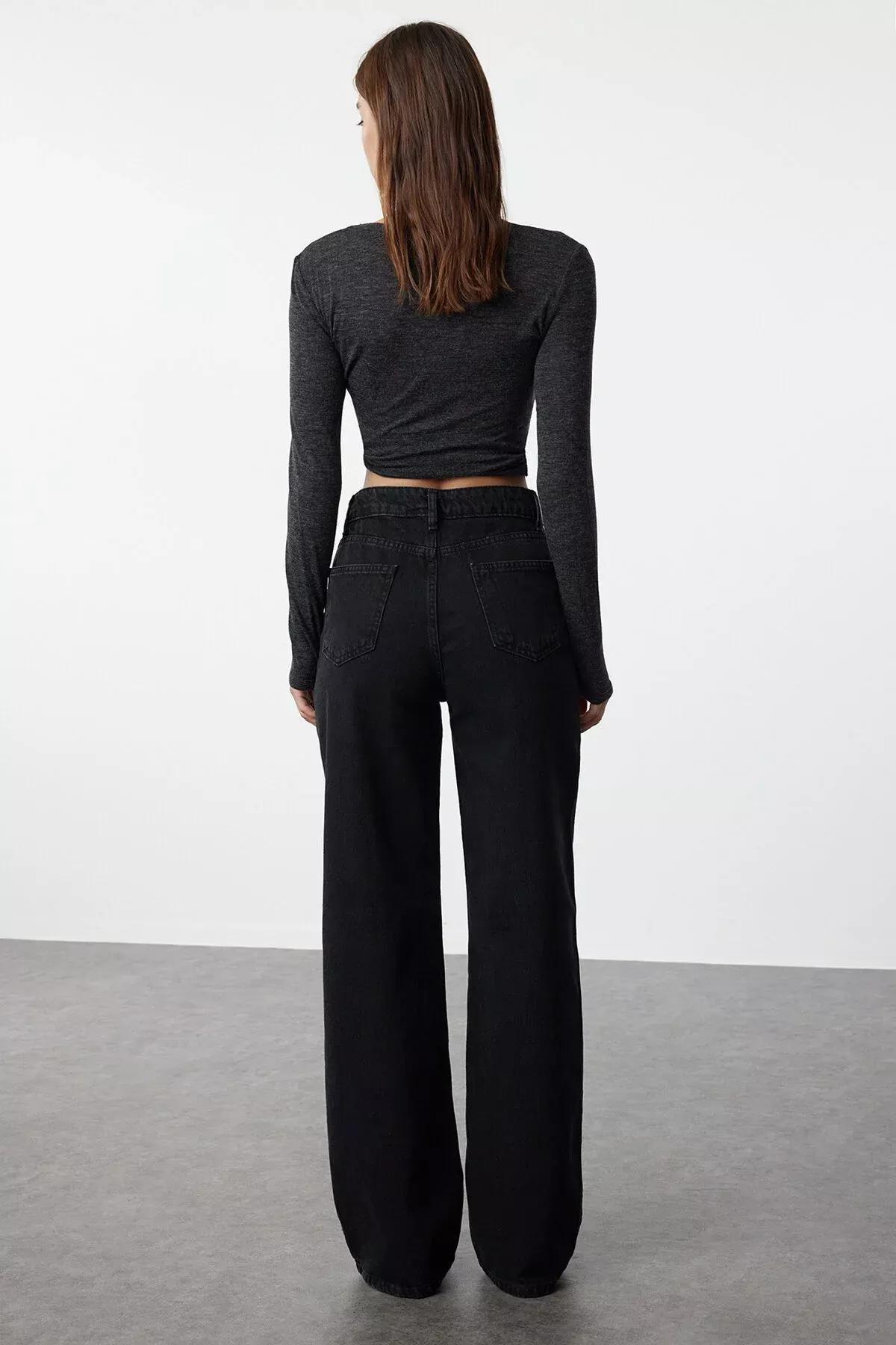 Black Wide Leg Jeans, Black, large image number 4