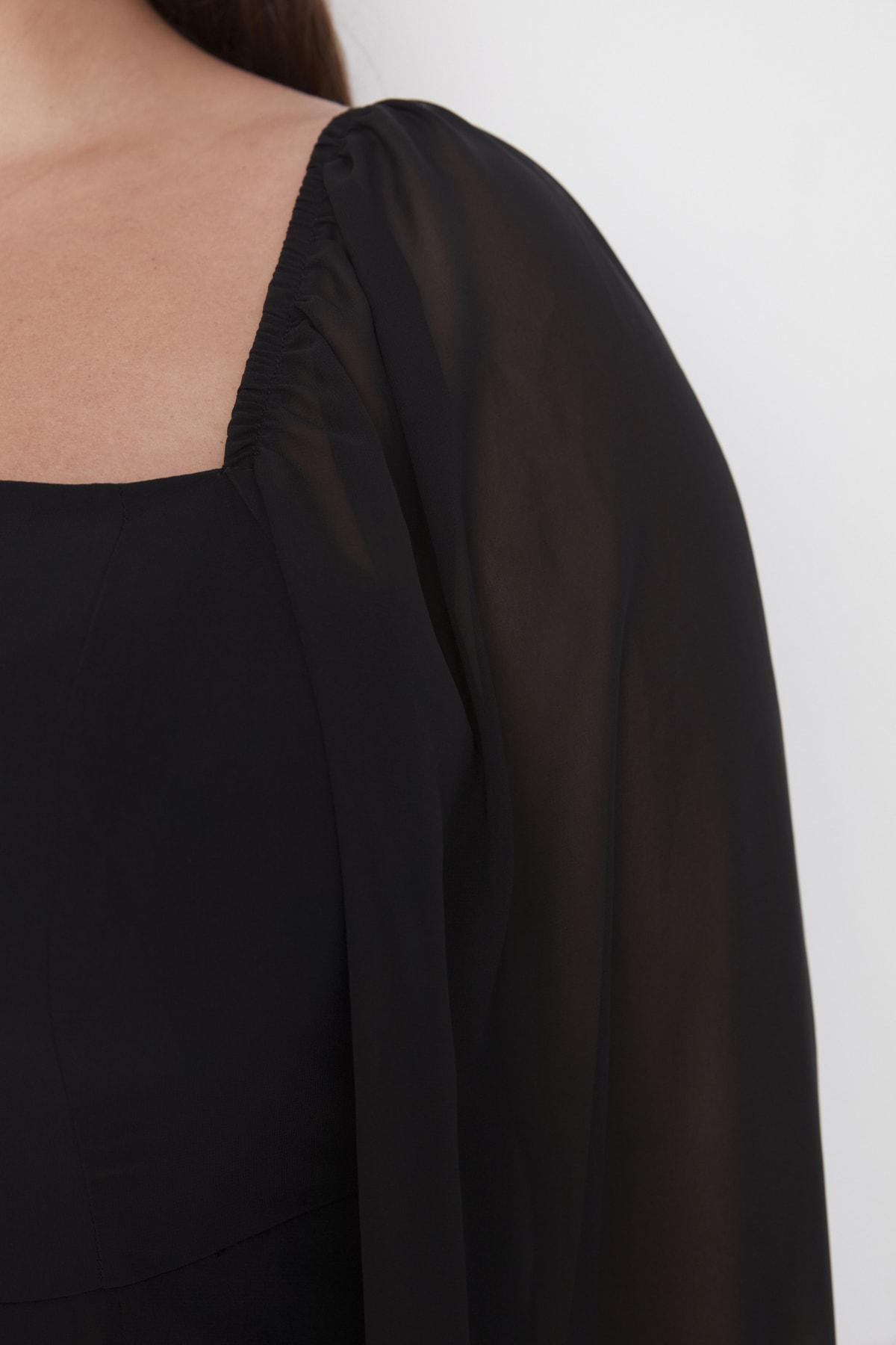 Black A-Line Midi Plus Size Dress, , large image number 2
