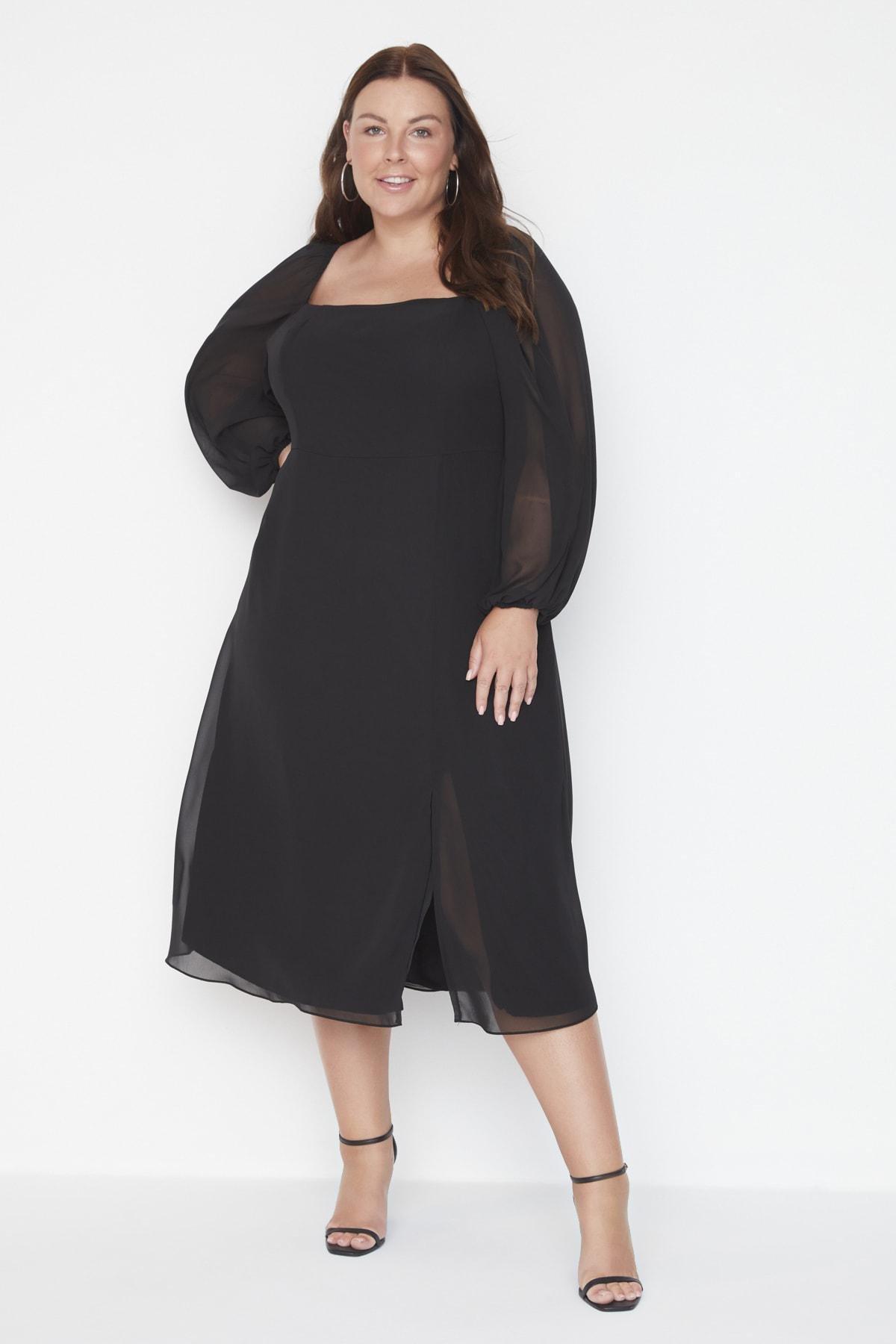 Black A-Line Midi Plus Size Dress, , large image number 3