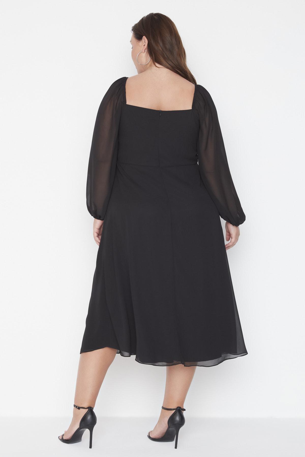 Black A-Line Midi Plus Size Dress, , large image number 4