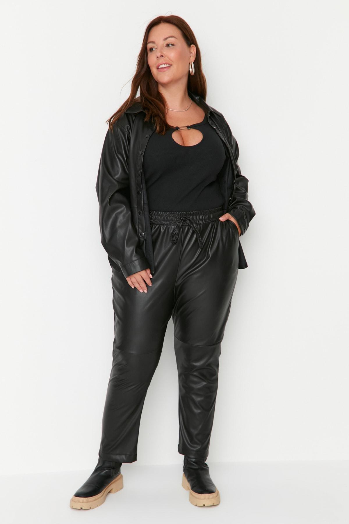 Black Straight Plus Size Pants, , large image number 0
