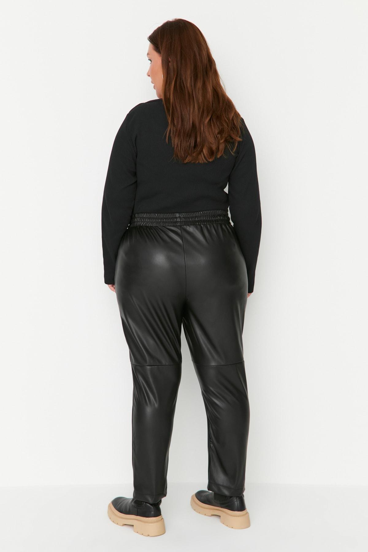 Black Straight Plus Size Pants, , large image number 4