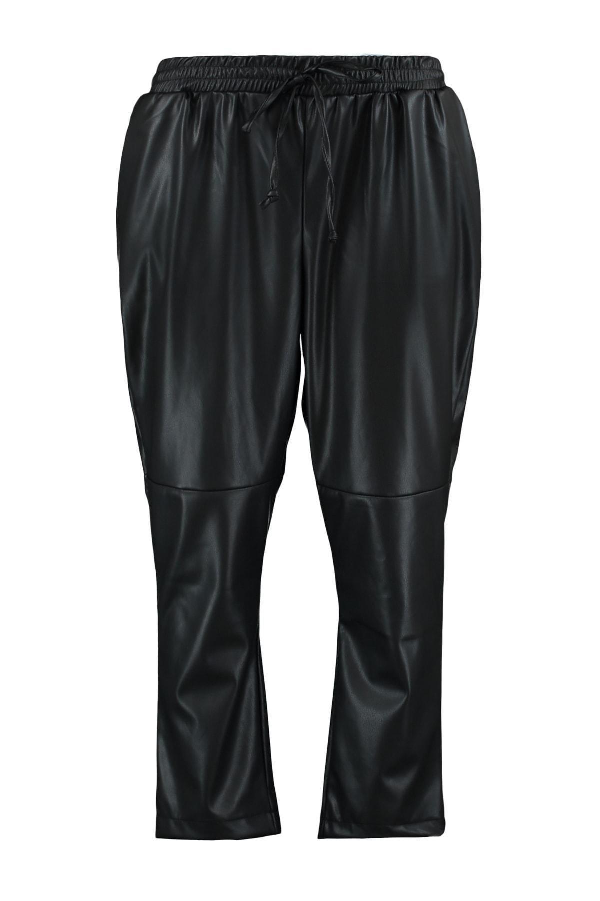 Black Straight Plus Size Pants, , large image number 6