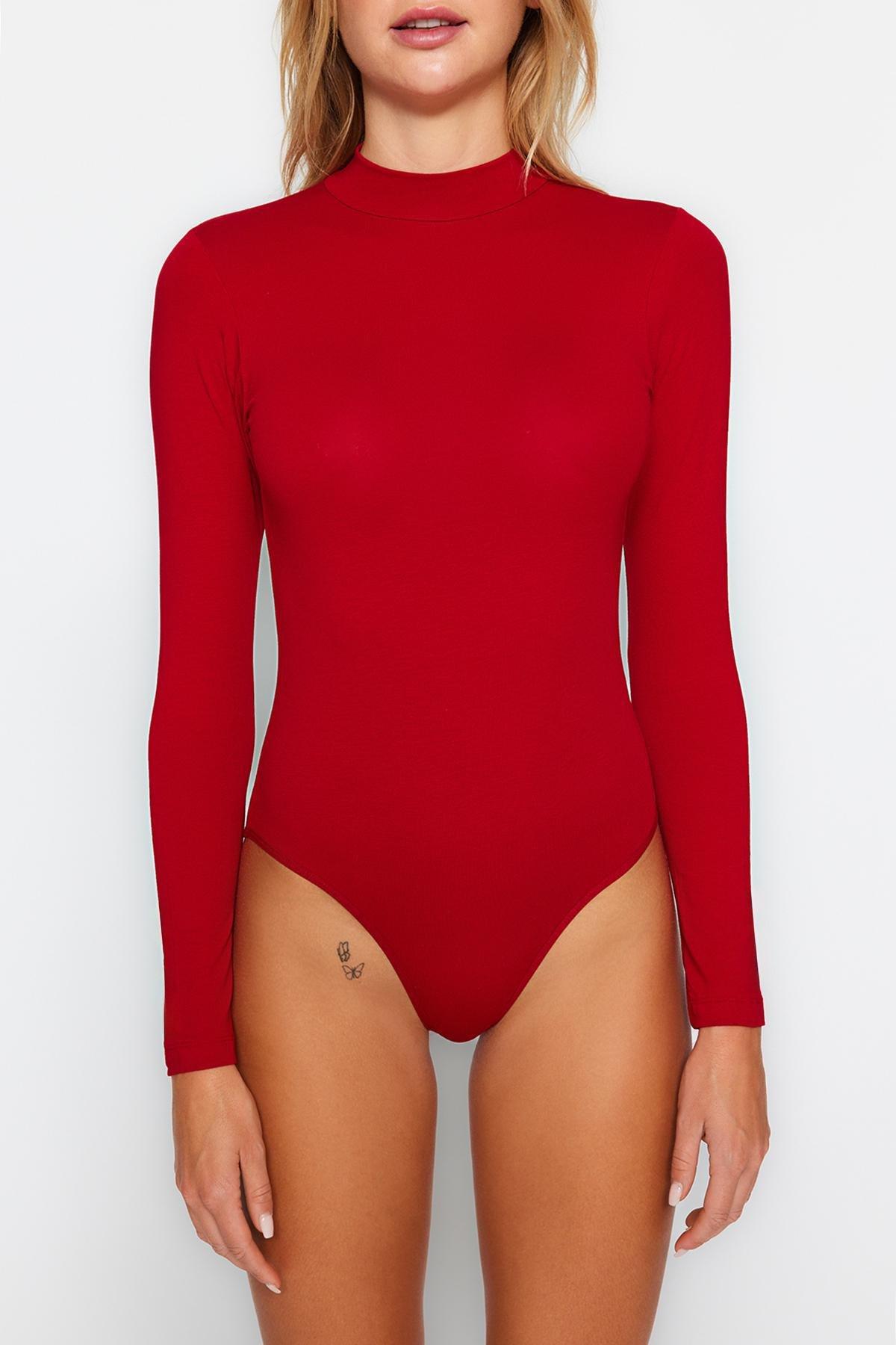 Red Turtleneck Long Sleeve Bodysuit, , large image number 2
