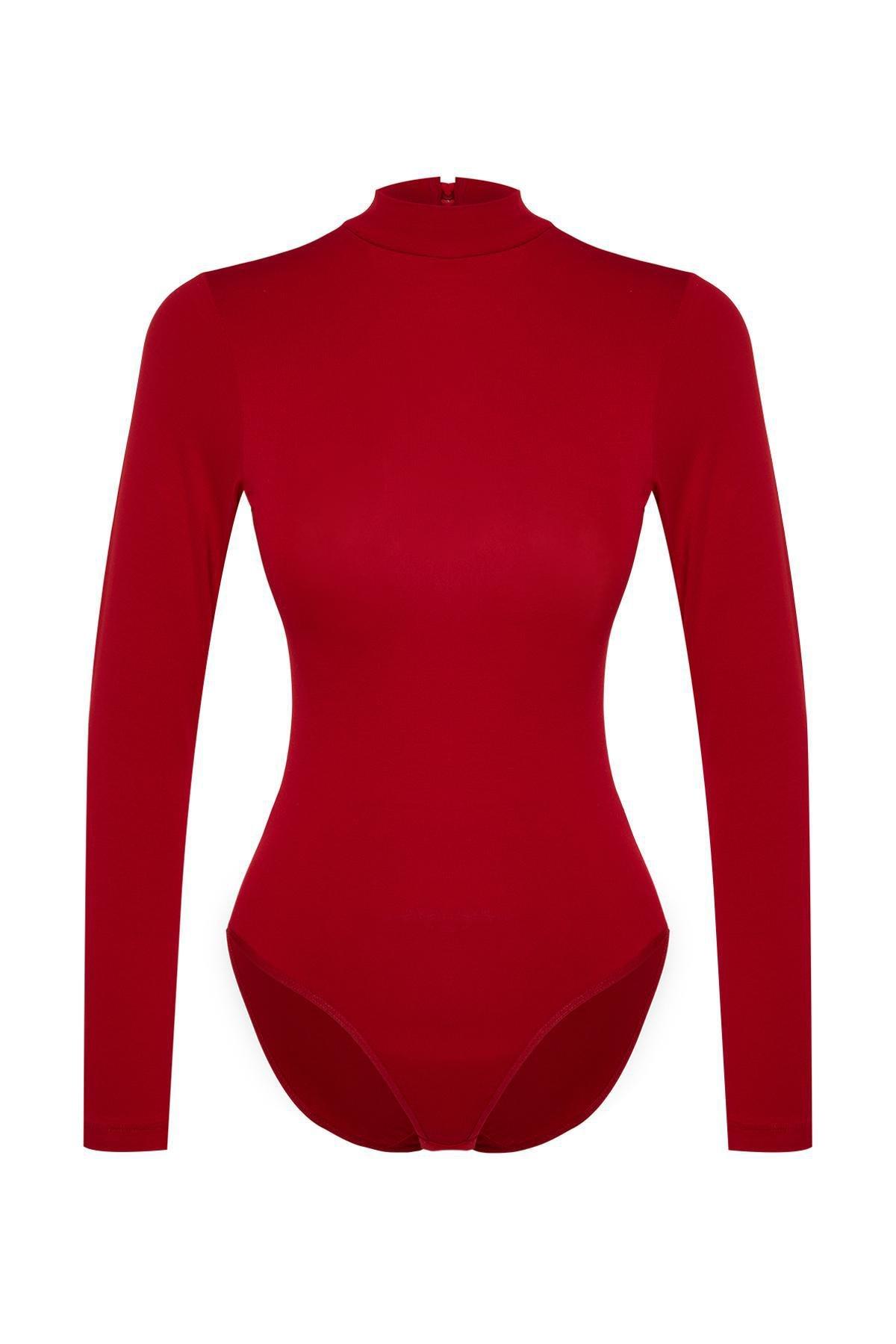Red Turtleneck Long Sleeve Bodysuit, , large image number 5