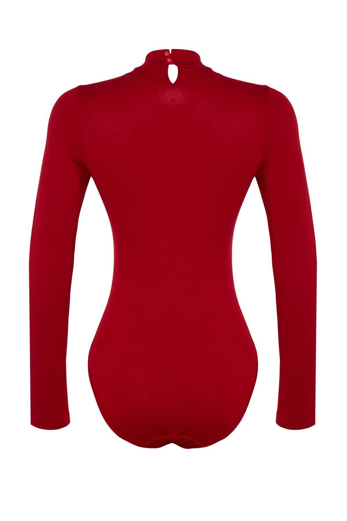 Red Turtleneck Long Sleeve Bodysuit, , large image number 7