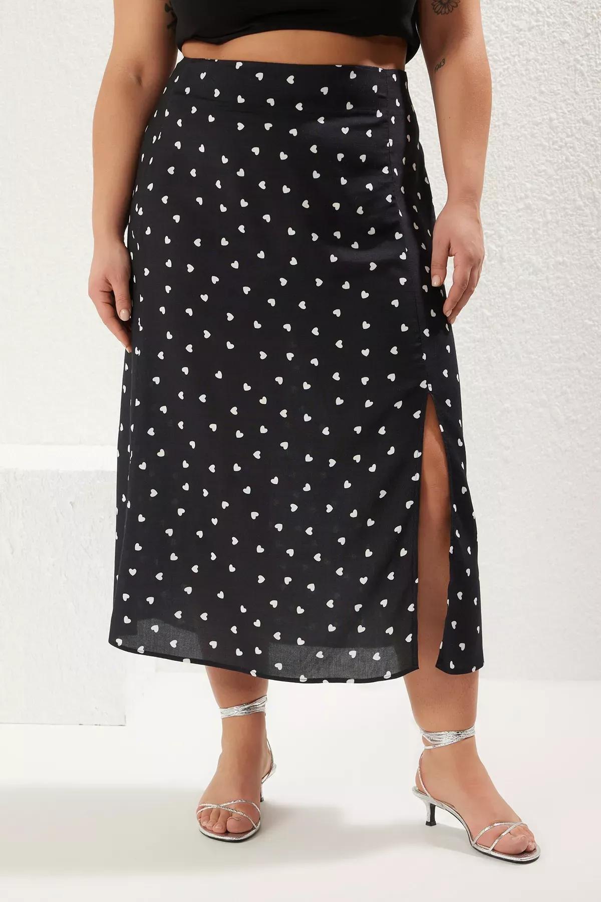 Black Heart Slit Midi Skirt, , large image number 2
