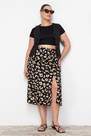 Trendyol - Black Midi Animal Print Plus Size Skirt