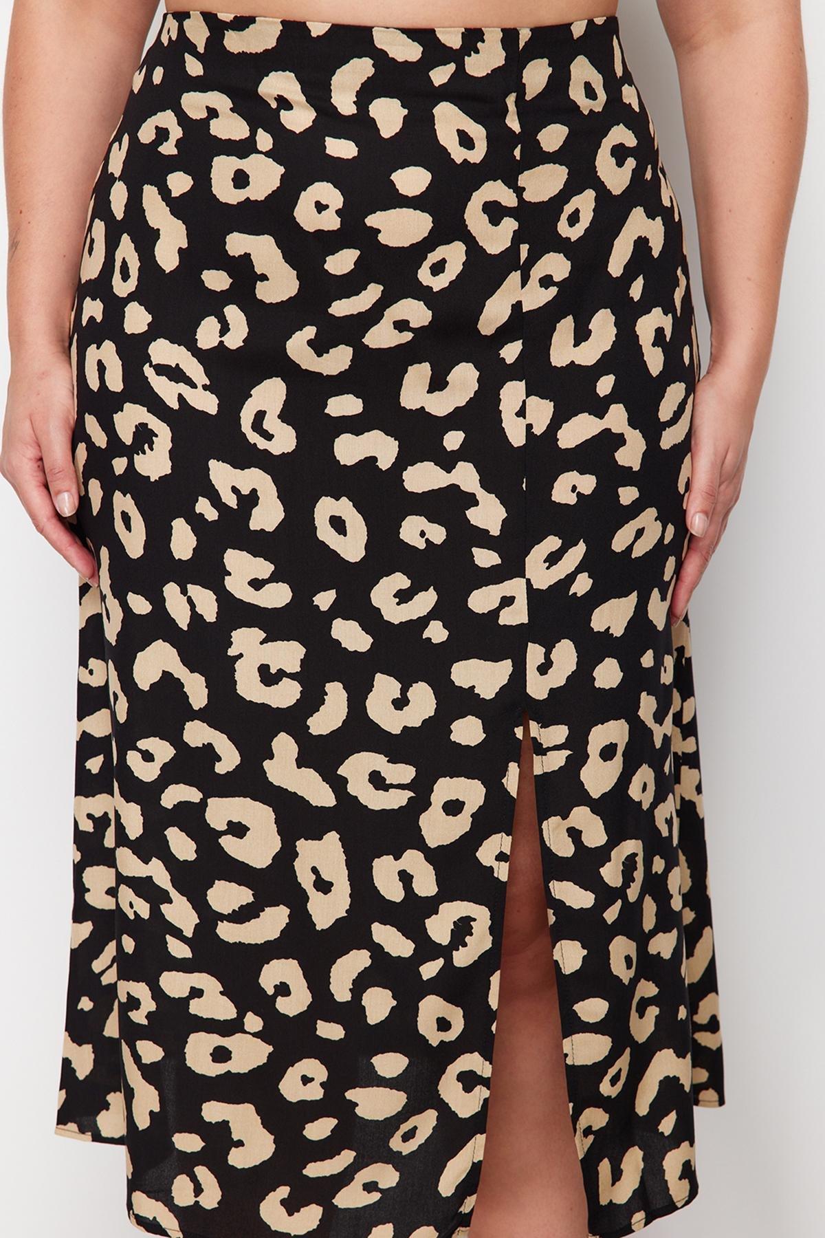 Black Midi Animal Print Plus Size Skirt, , large image number 4