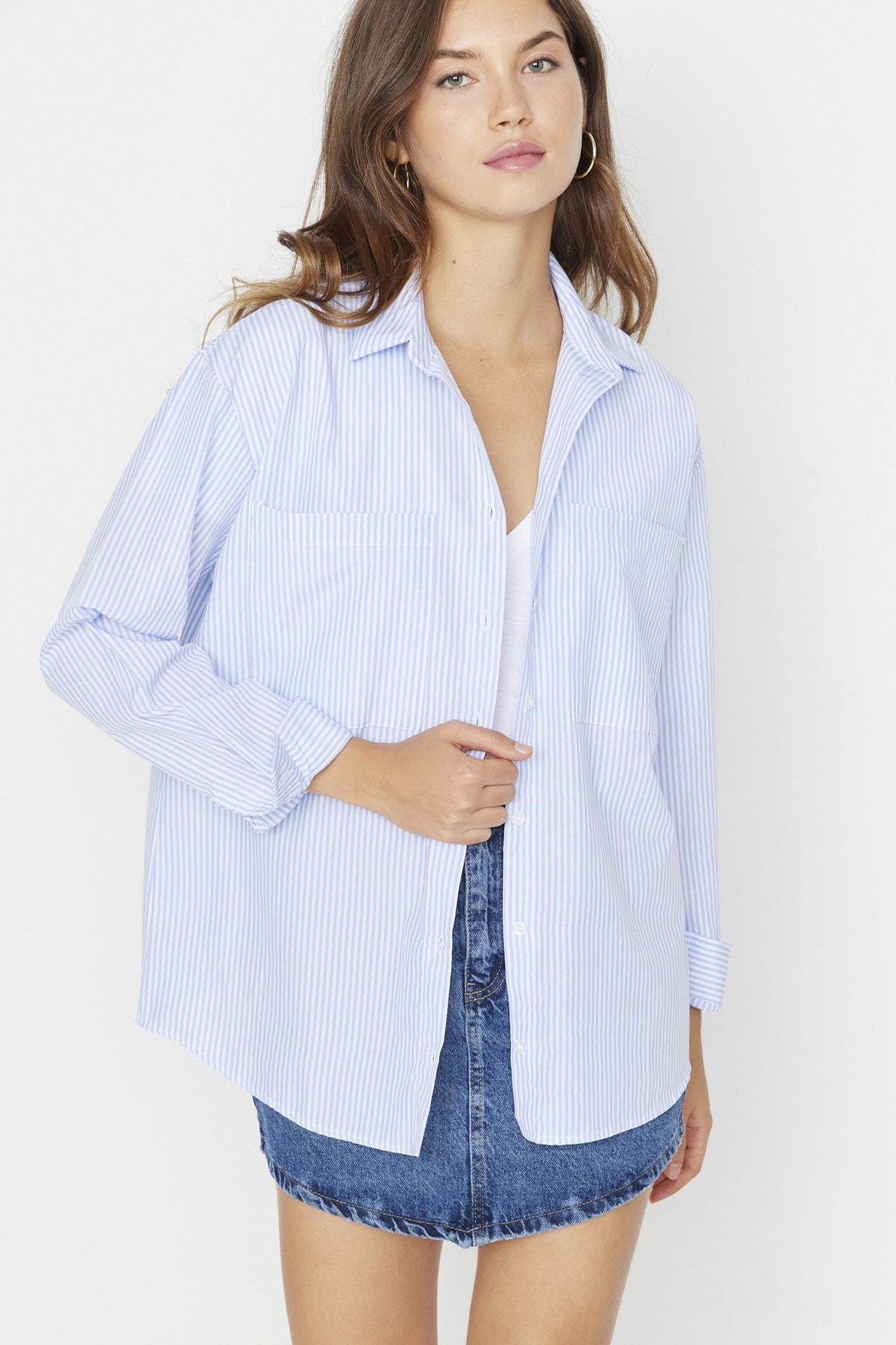 Trendyol - Blue Striped Oversized Shirt