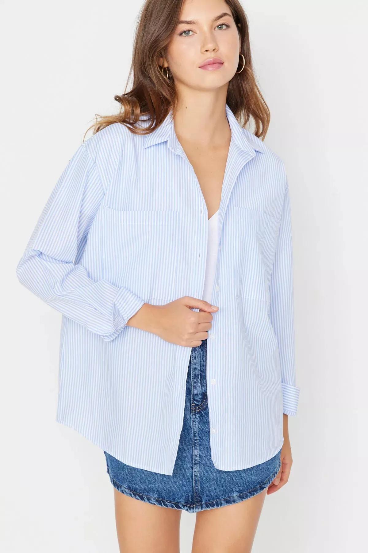 Blue Striped Oversize Shirt, , large image number 0