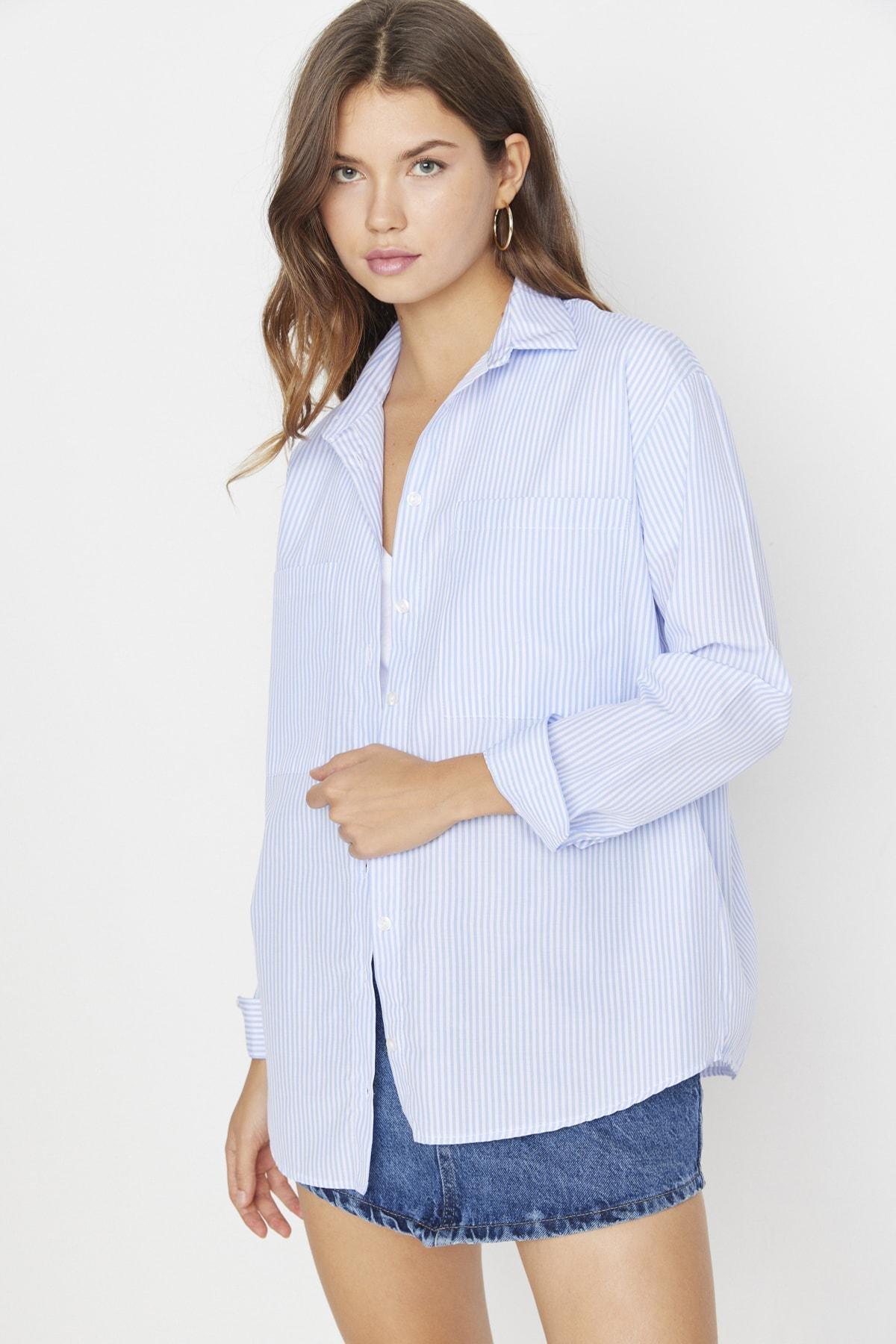 Trendyol - Blue Striped Oversized Shirt