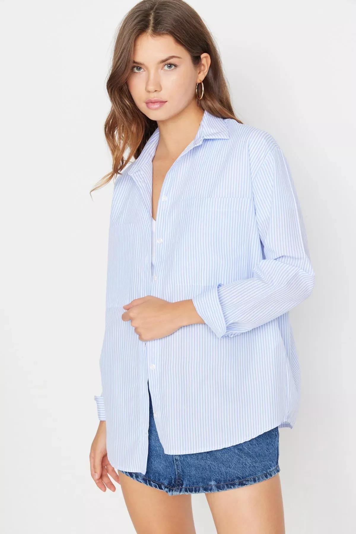 Blue Striped Oversize Shirt, , large image number 1