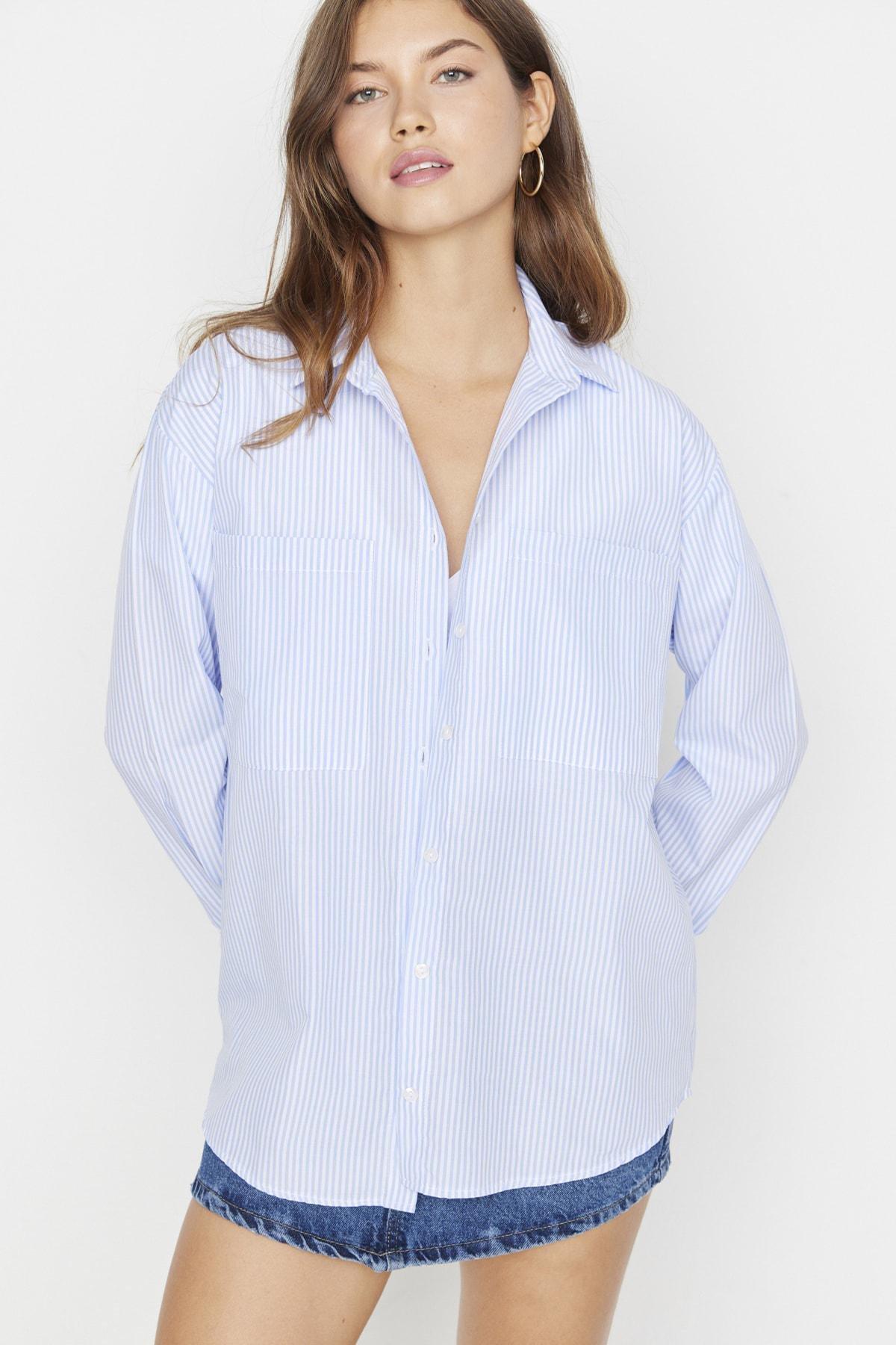 Trendyol - Blue Striped Oversized Shirt