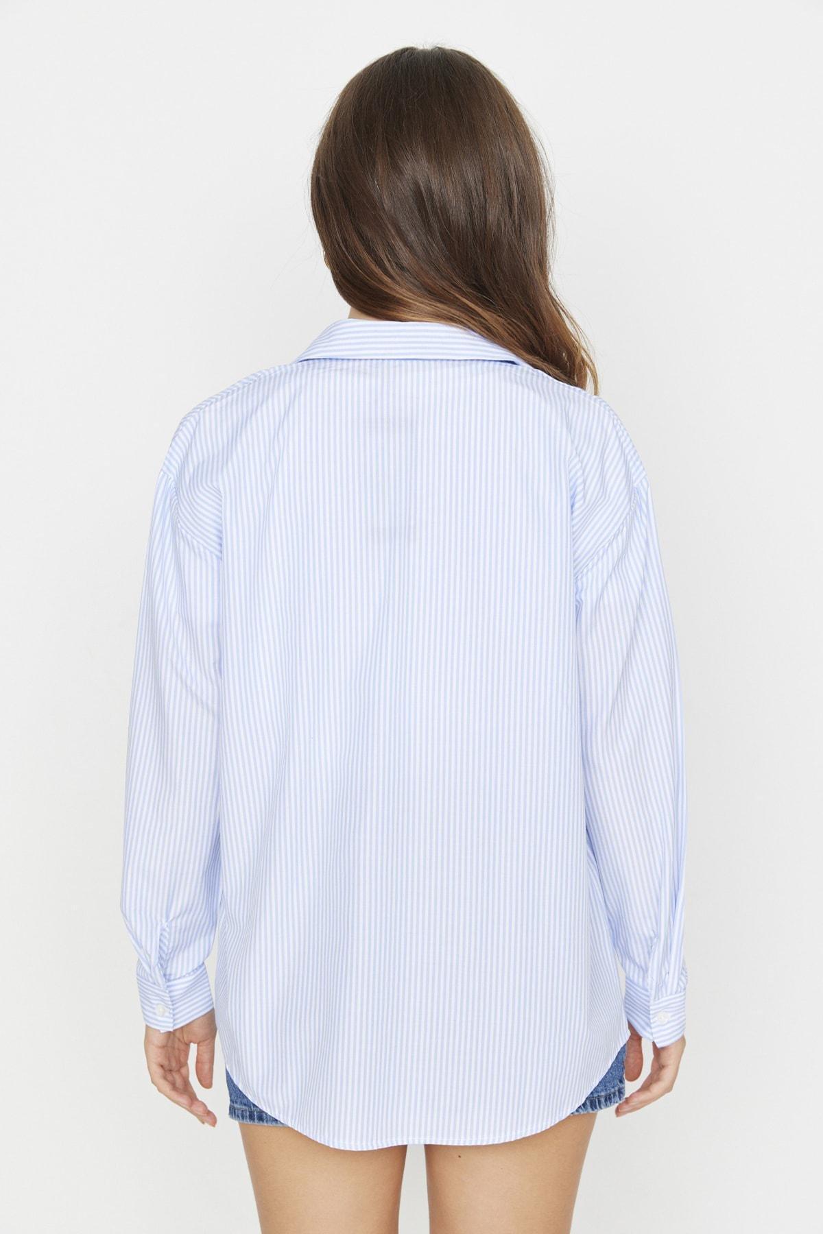 Blue Striped Oversize Shirt, , large image number 4