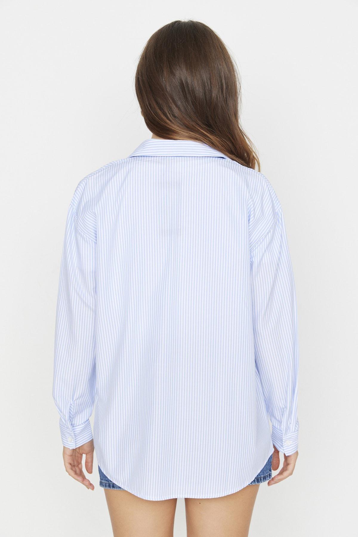 Trendyol - Blue Striped Oversized Shirt