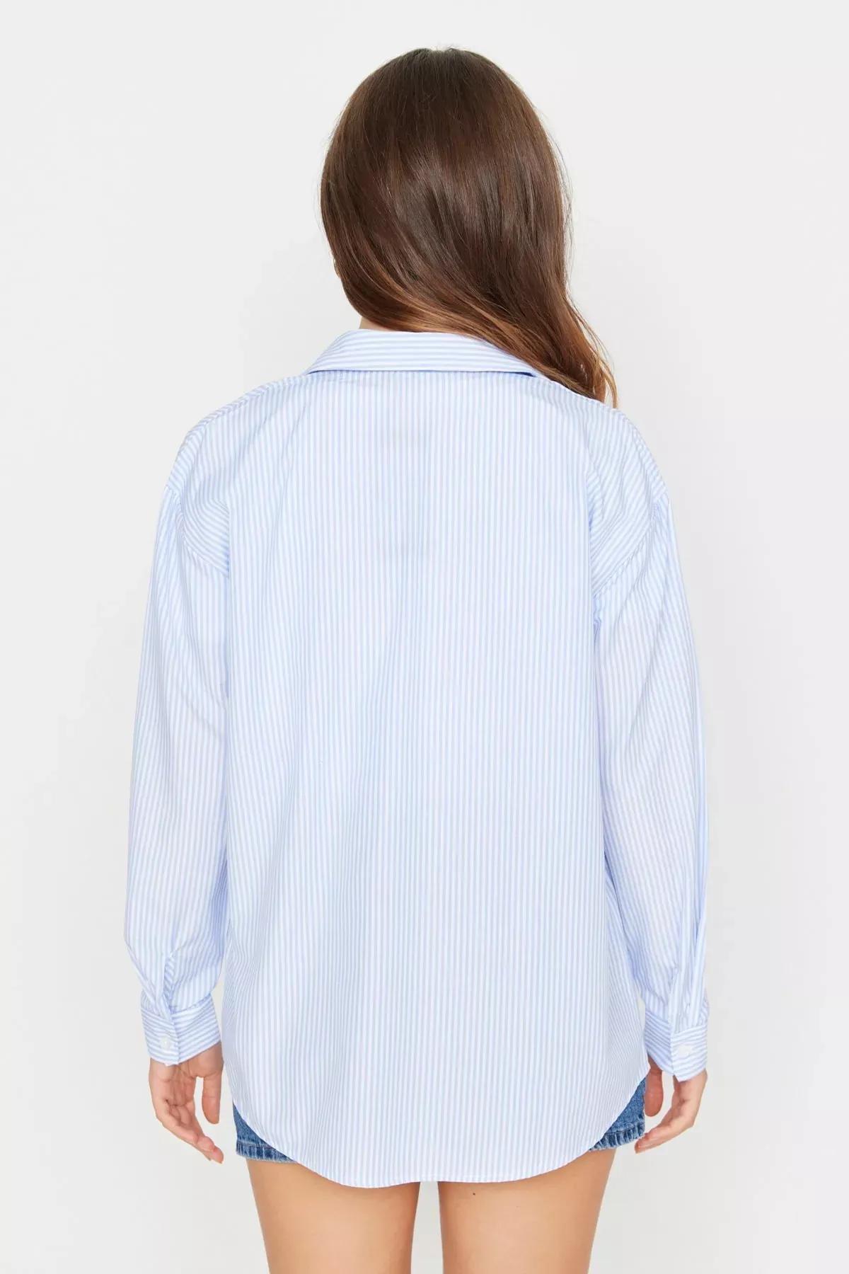 Blue Striped Oversize Shirt, , large image number 4