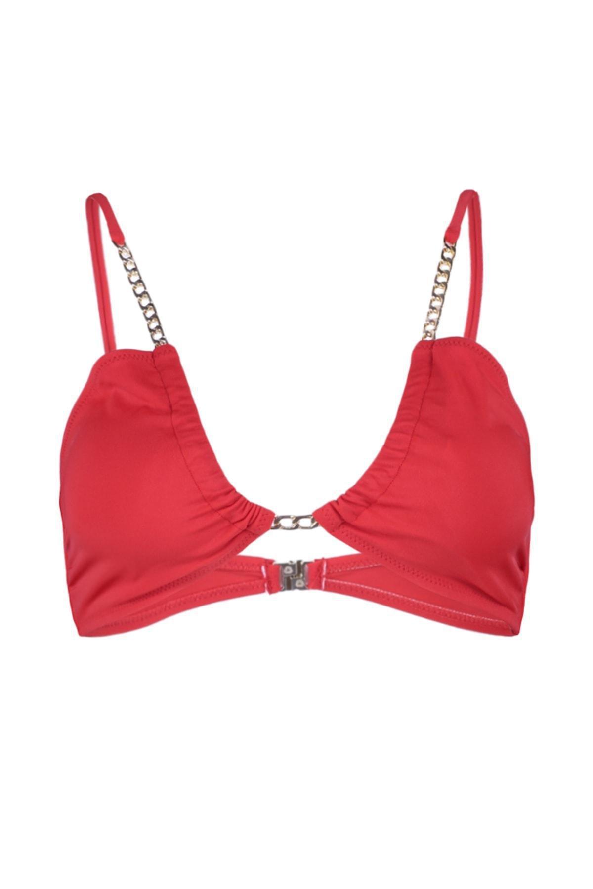Trendyol - Red Chain Detail Bikini Top