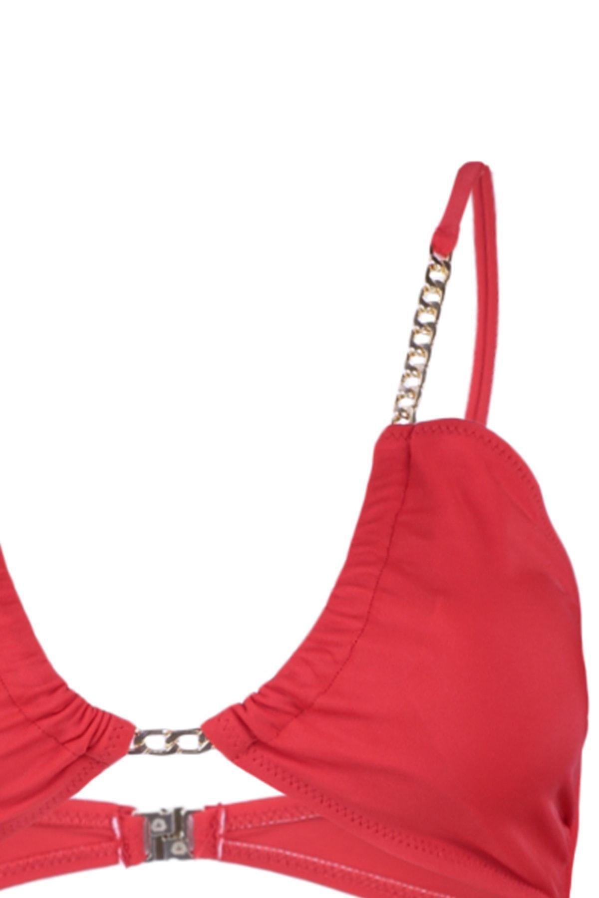 Trendyol - Red Chain Detail Bikini Top