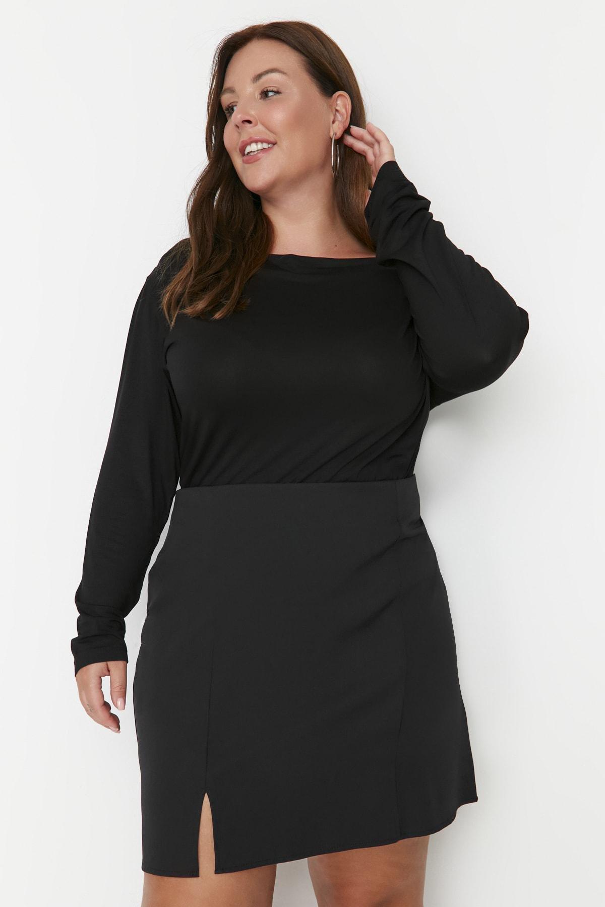 Black Mini Plus Size Skirt, , large image number 0