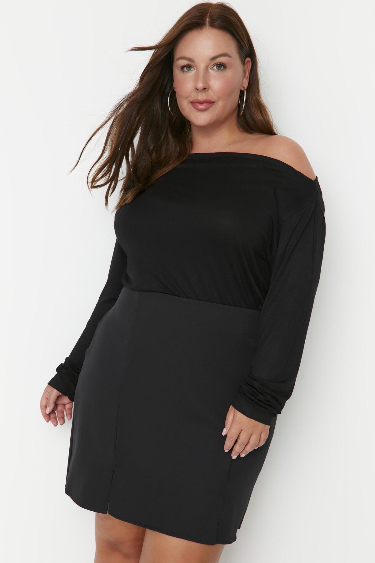 Black Mini Plus Size Skirt, , large image number 2