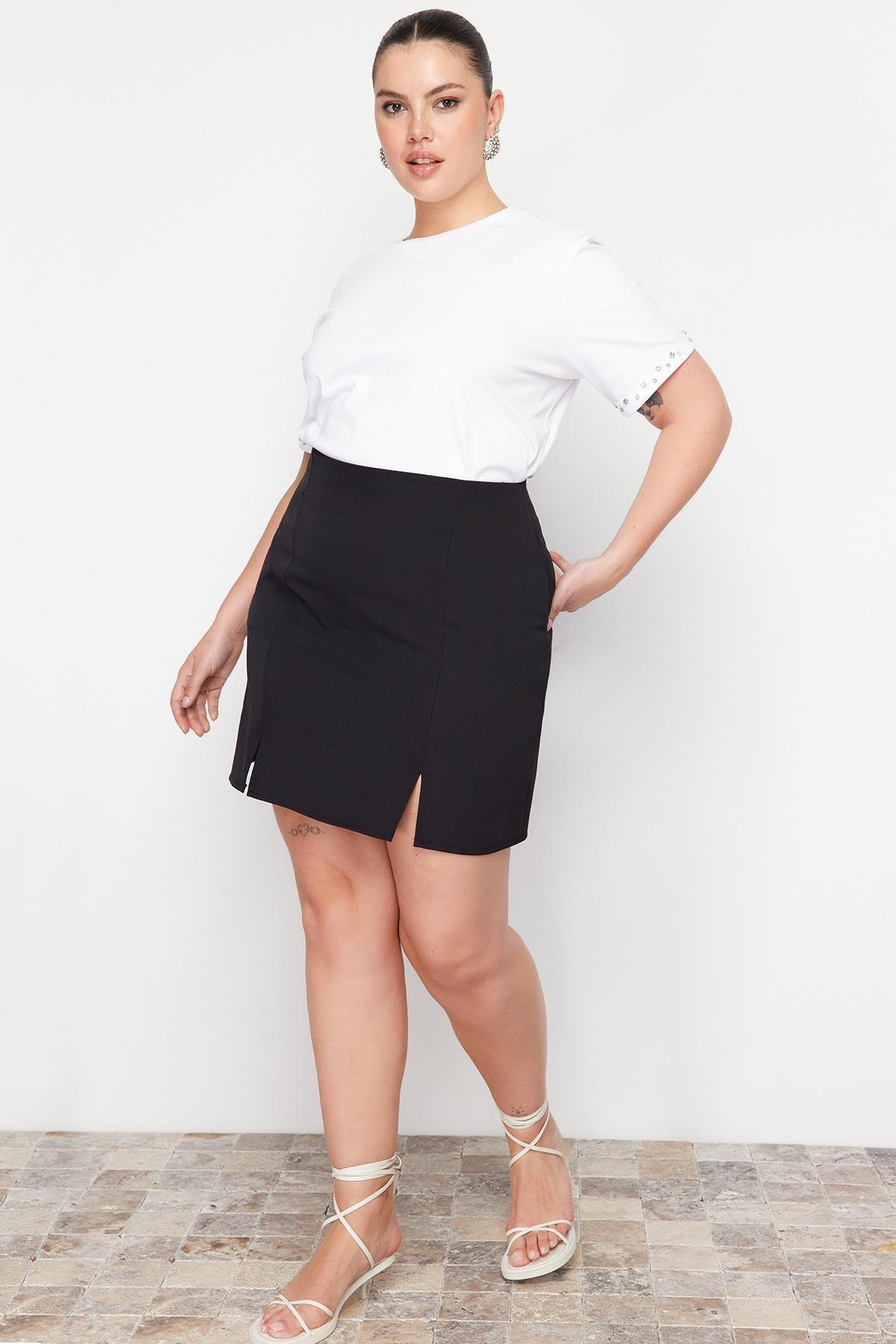 Black Mini Plus Size Skirt, , large image number 3