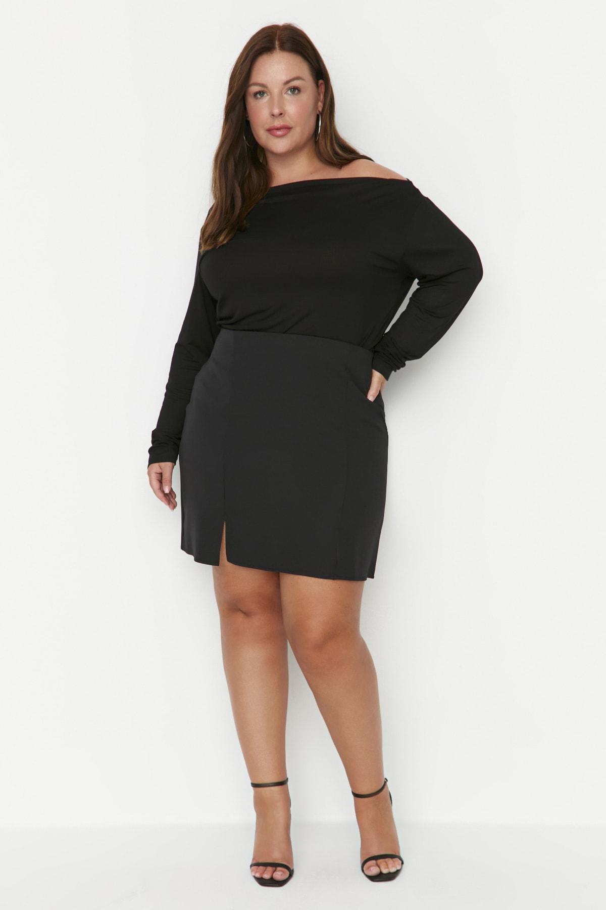 Black Mini Plus Size Skirt, , large image number 6