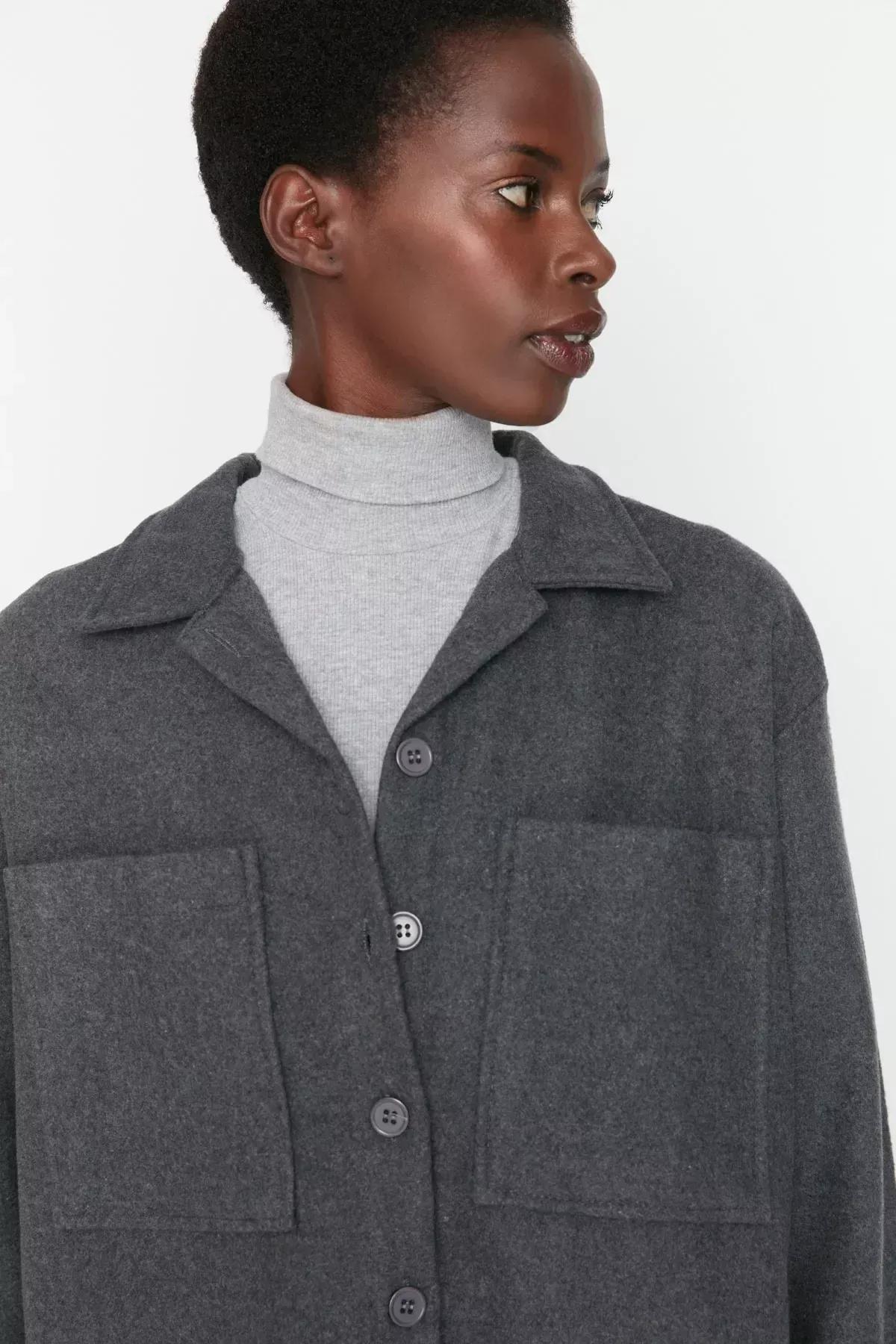 Grey Oversize Collar Shirt, Gray, large image number 1