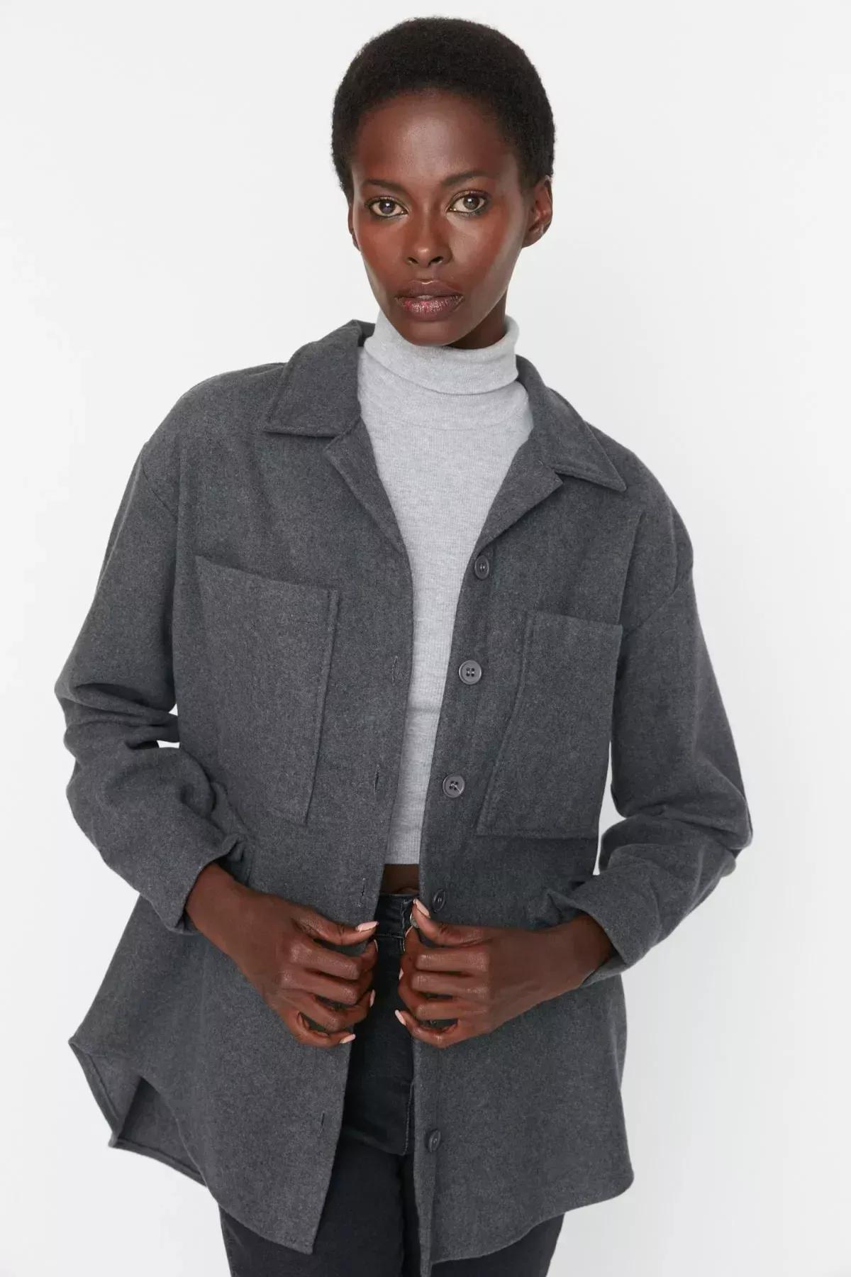 Grey Oversize Collar Shirt, Gray, large image number 2