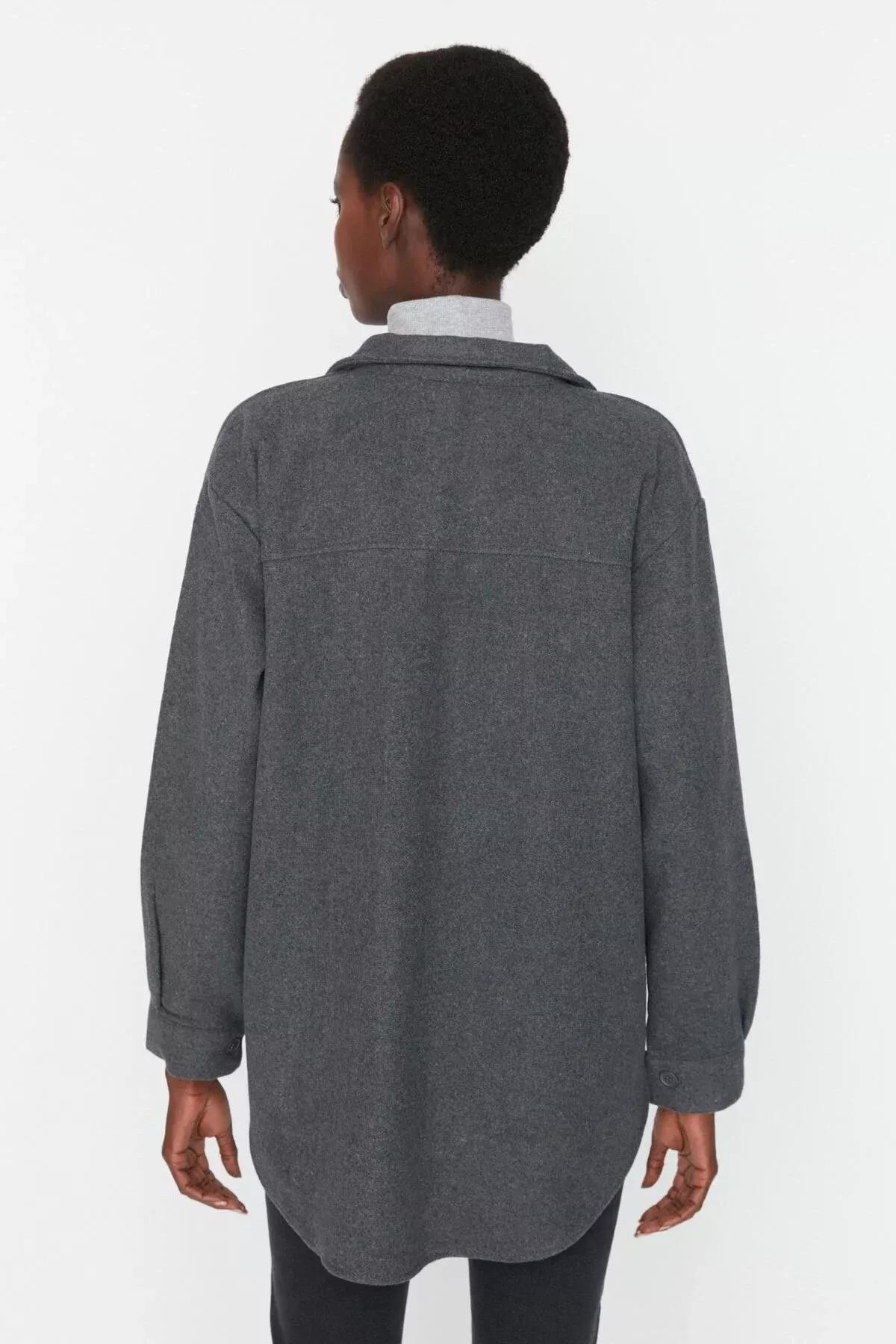 Grey Oversize Collar Shirt, Gray, large image number 4
