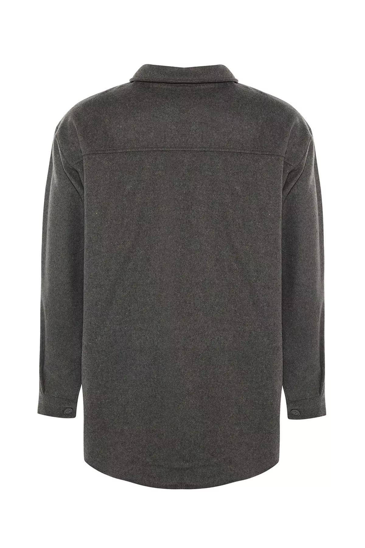 Grey Oversize Collar Shirt, Gray, large image number 6