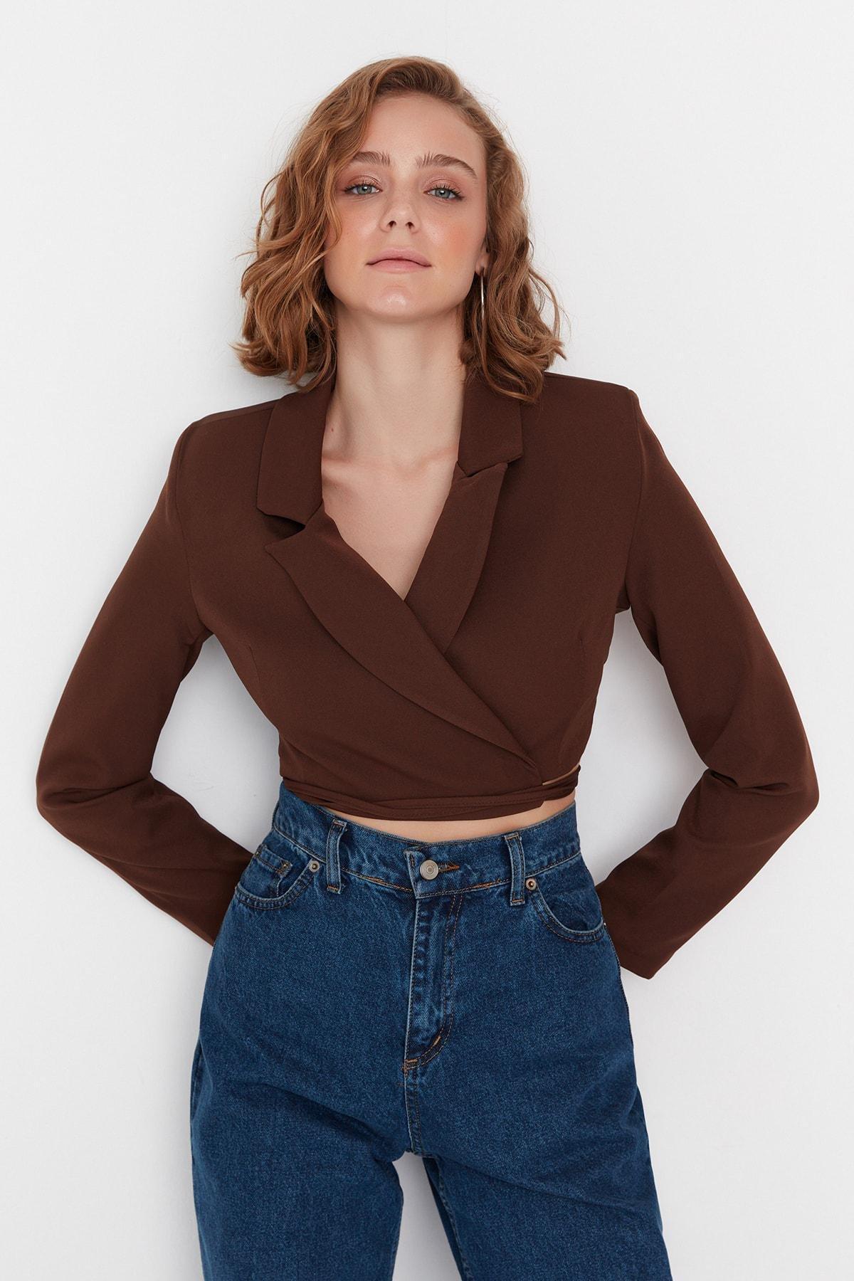 Brown Lapel Collar Blazer, , medium