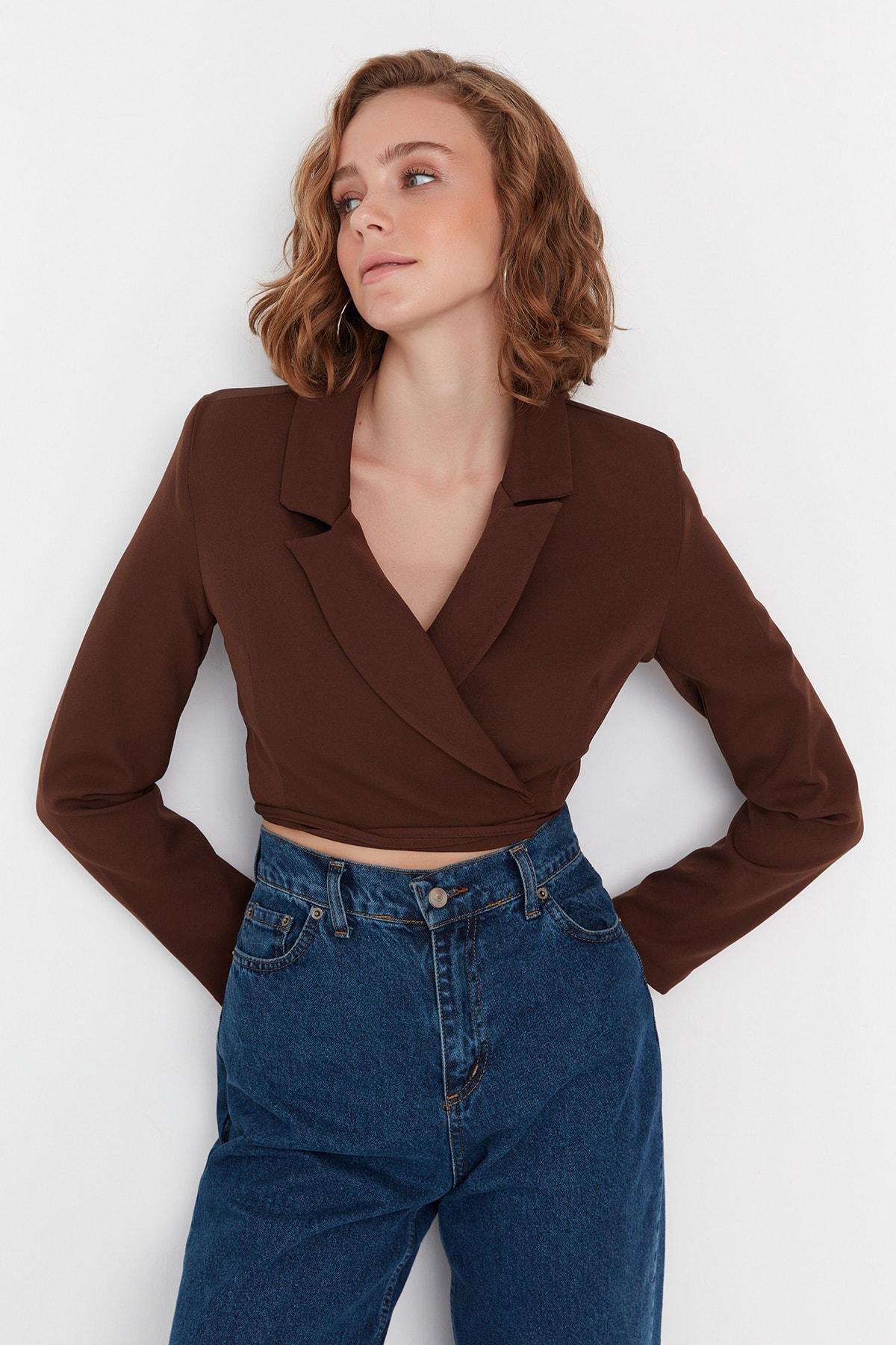 Brown Lapel Collar Blazer, , large image number 2