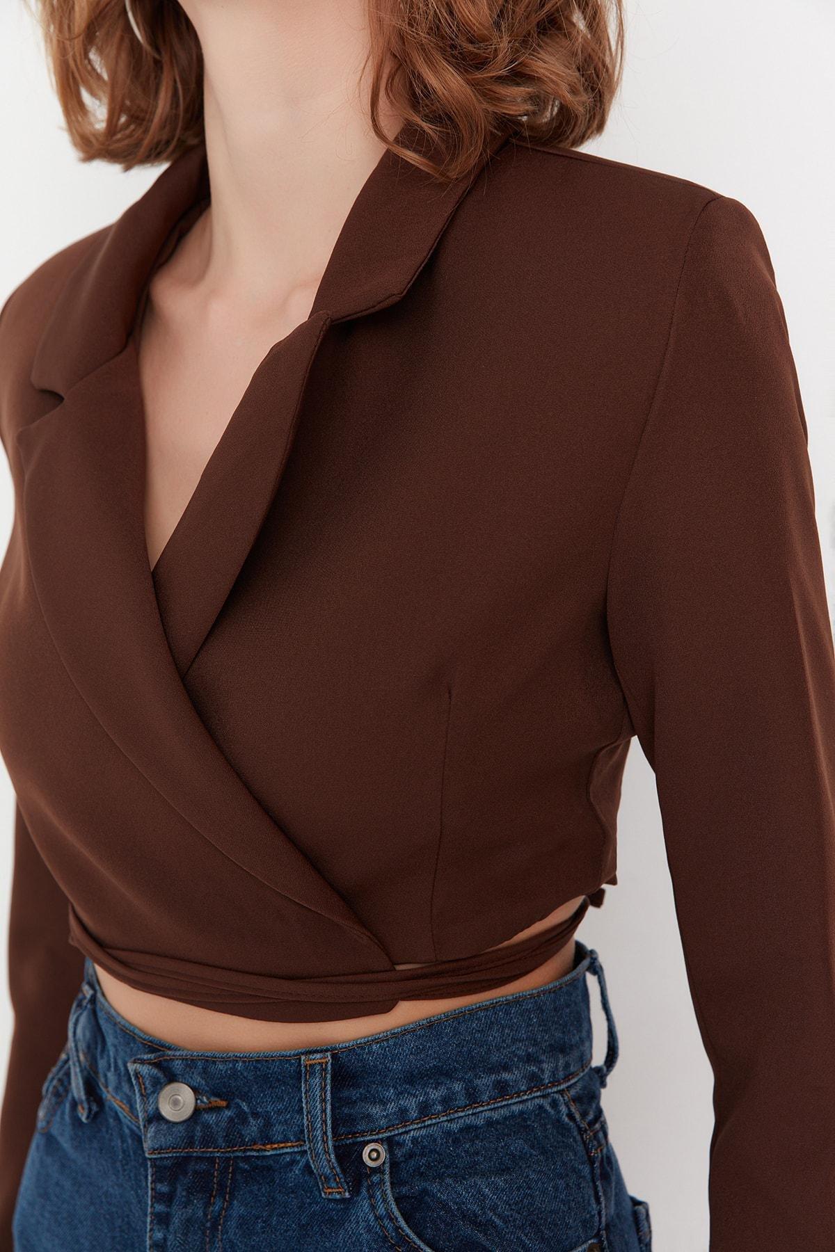 Brown Lapel Collar Blazer, , large image number 3