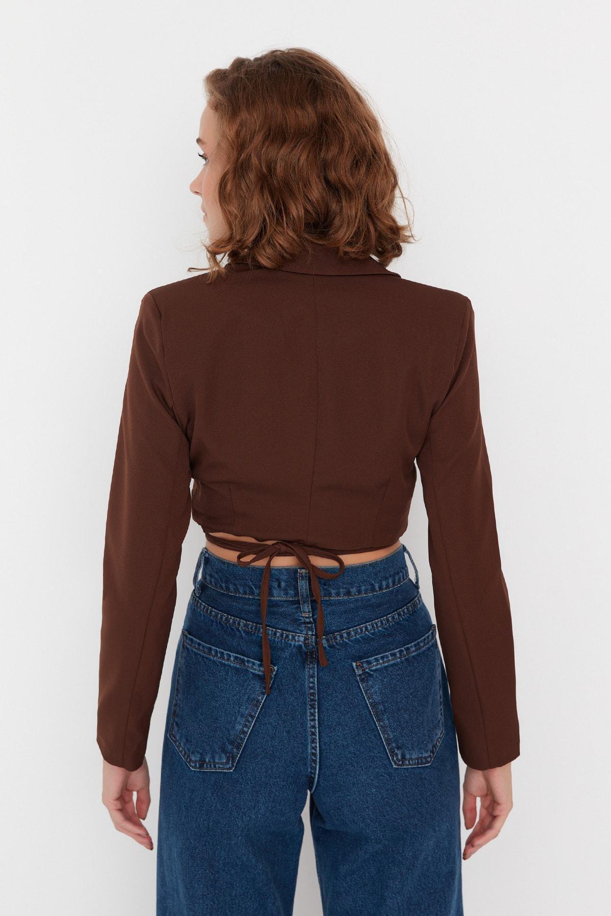 Brown Lapel Collar Blazer, , large image number 4