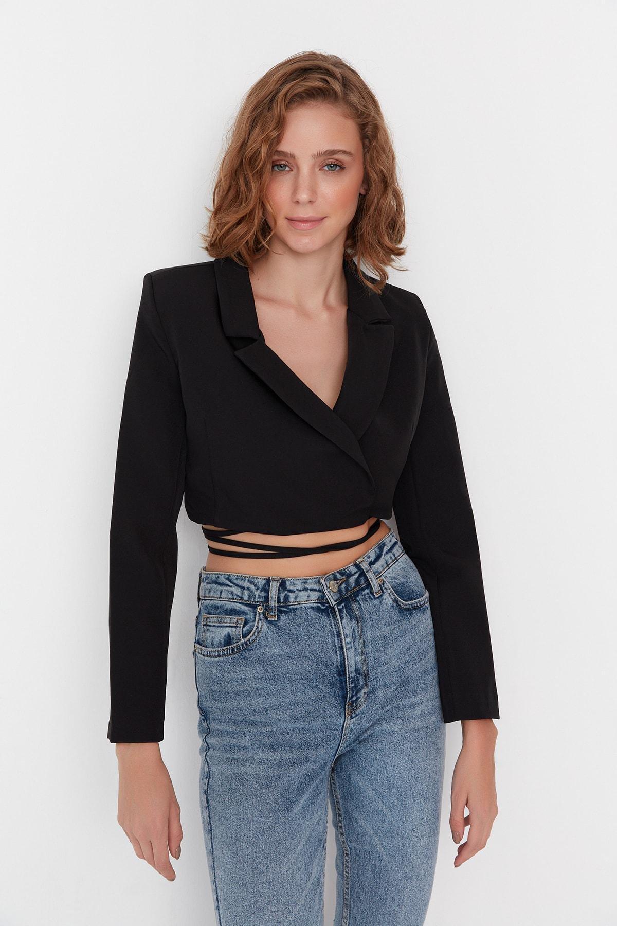 Black Lapel Collar Blazer, , large image number 0
