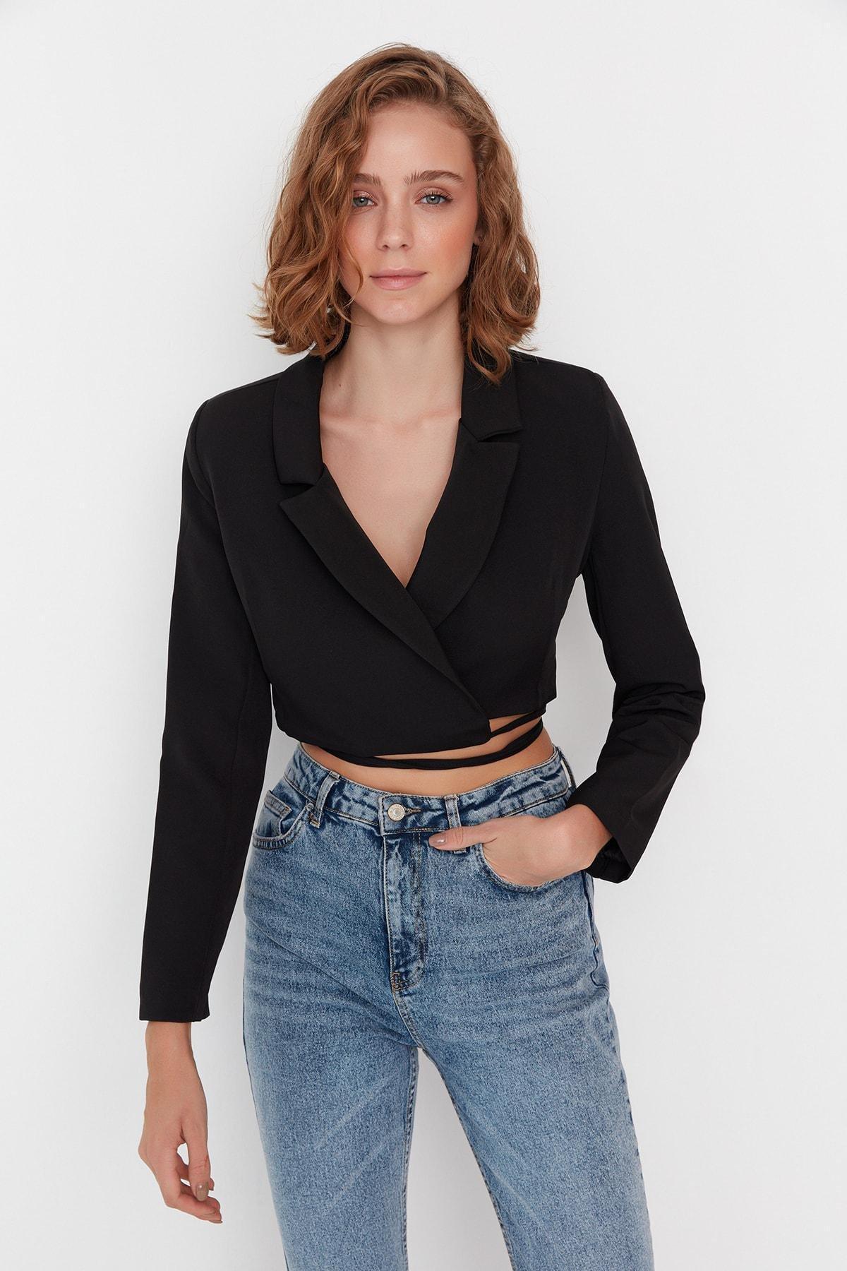 Black Lapel Collar Blazer, , large image number 3