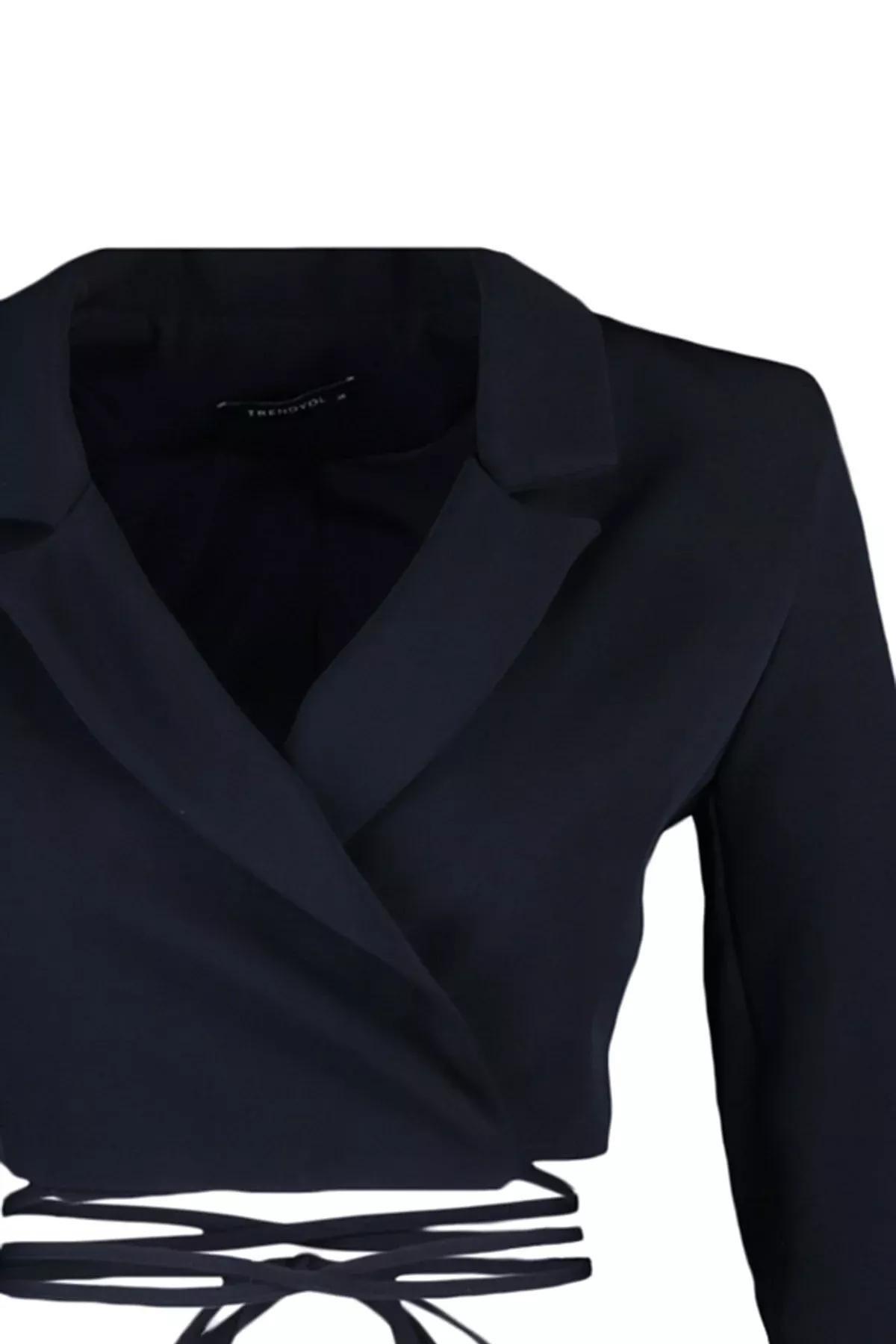 Black Lapel Collar Blazer, Black, large image number 6