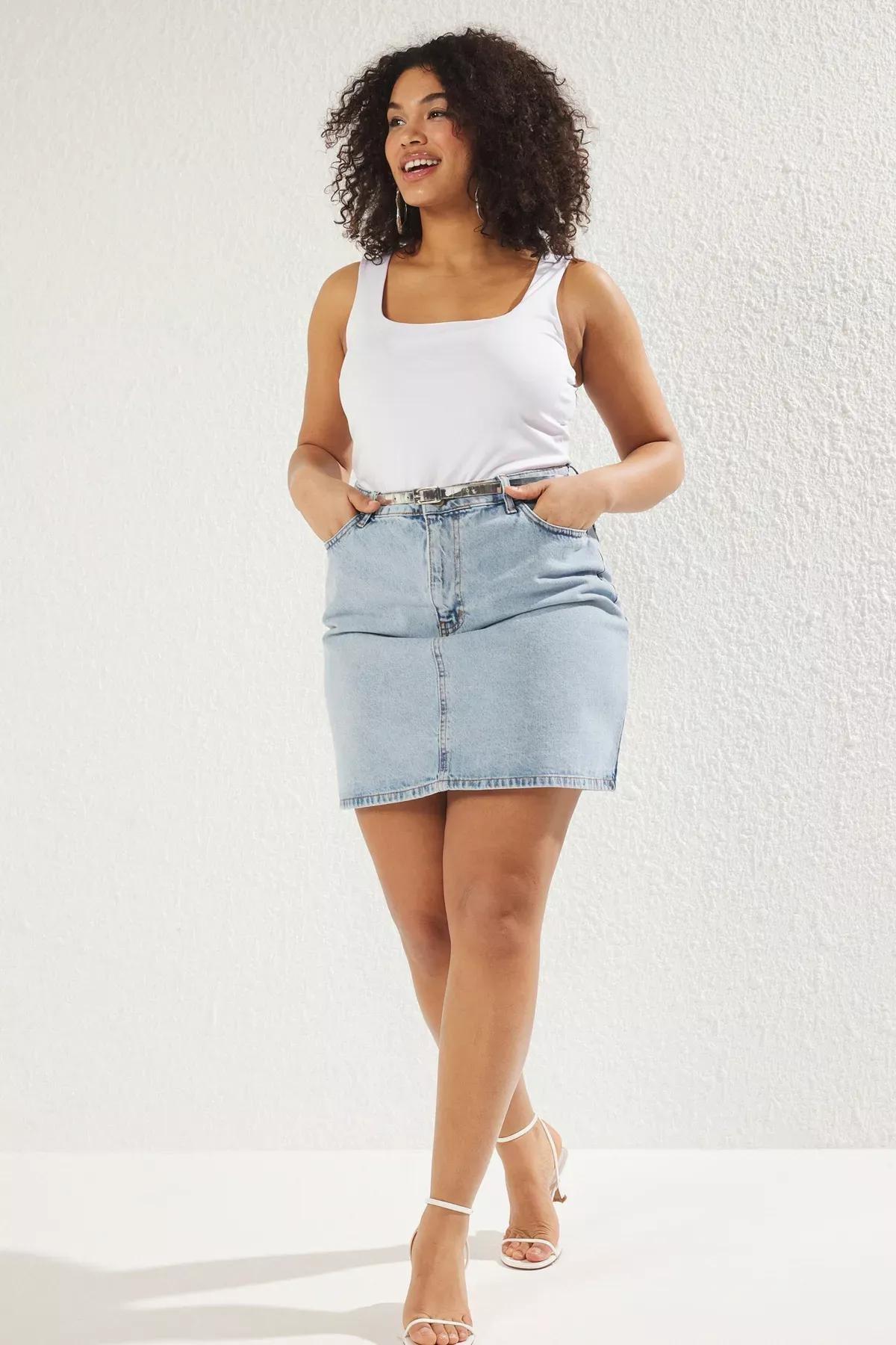 Blue High Waist A-Shape Denim Skirt, , large image number 0