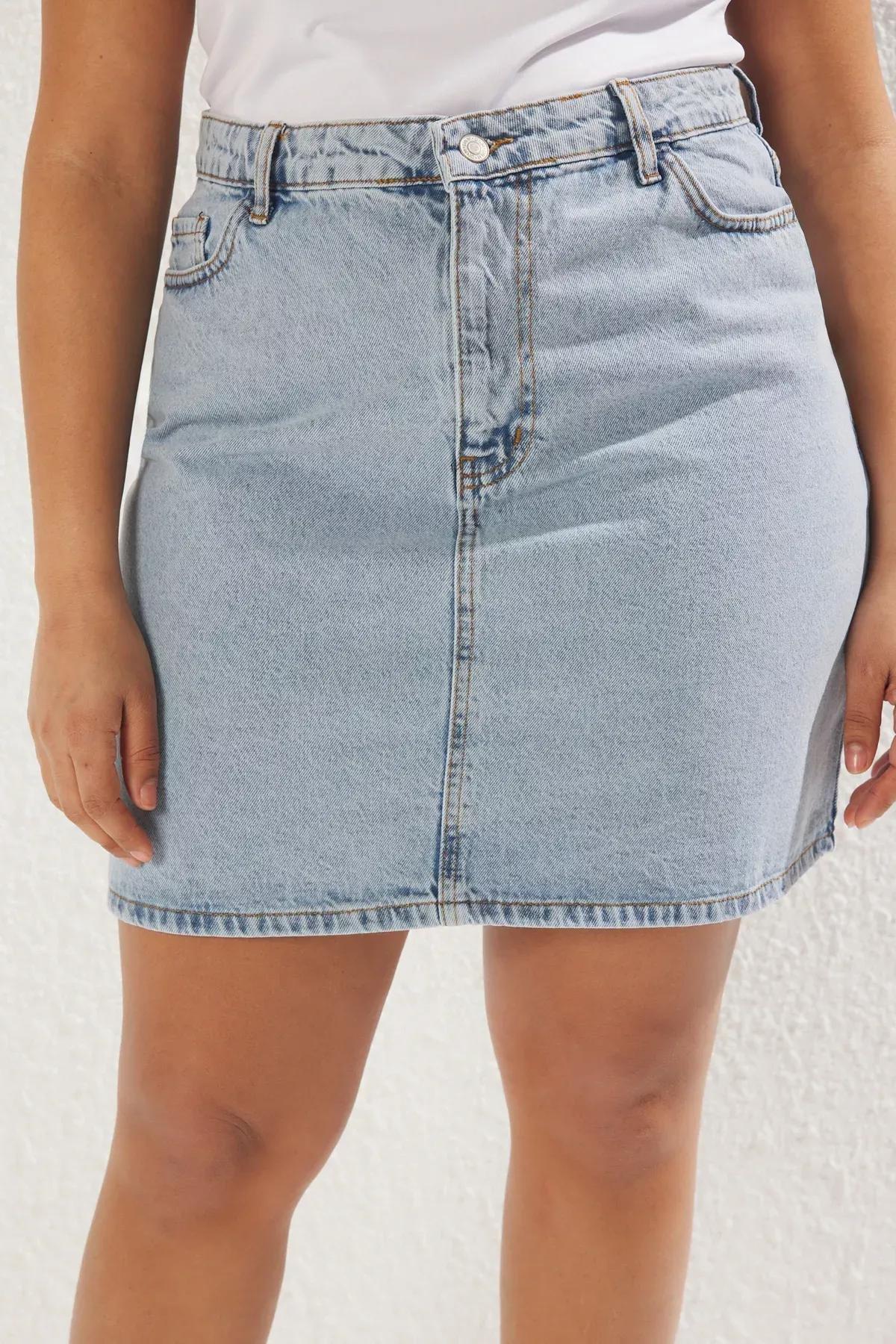 Blue High Waist A-Shape Denim Skirt, , large image number 2