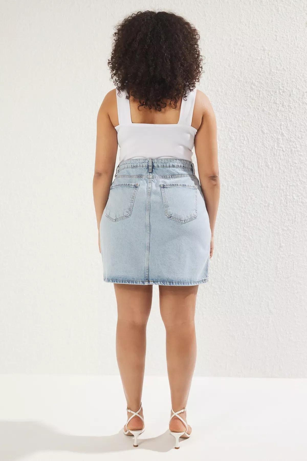 Blue High Waist A-Shape Denim Skirt, , large image number 4