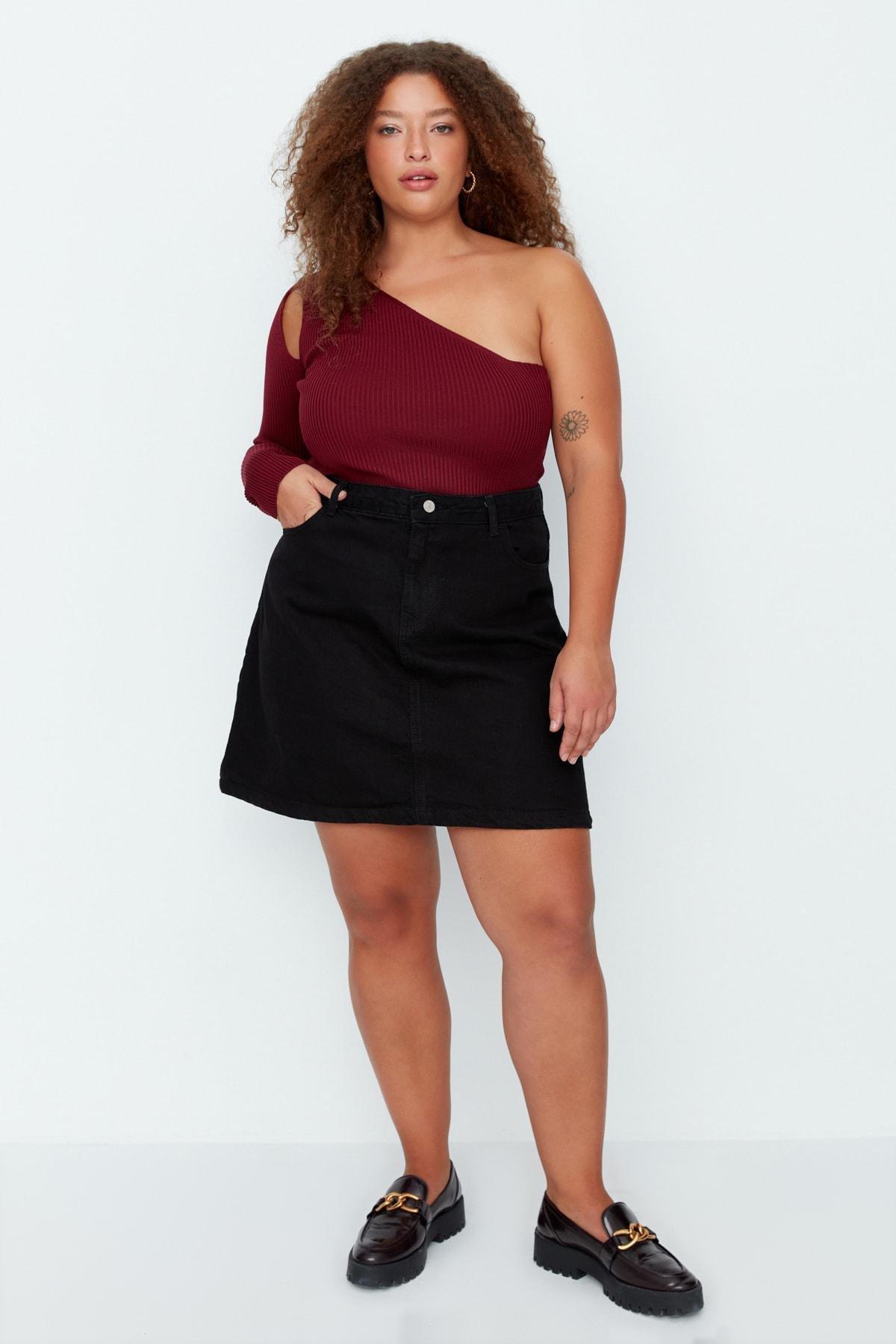 Black Plus Size Mini Skirt, , large image number 0